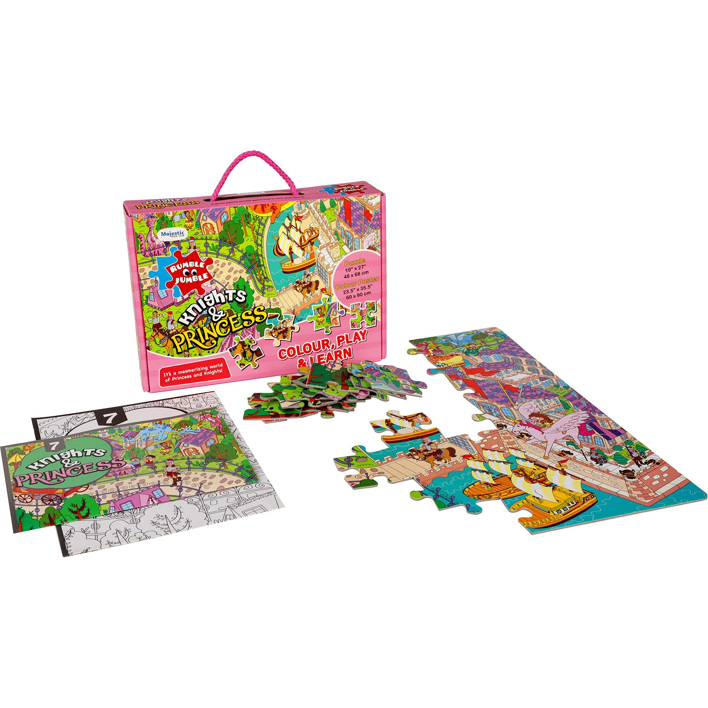 The Book Tree Knights And Princess Fun And Educational Floor Puzzle By Majestic Book Club, Package Includes A Big Size Colouring Poster And Jigsaw Puzzle Packed In A Beautiful Box