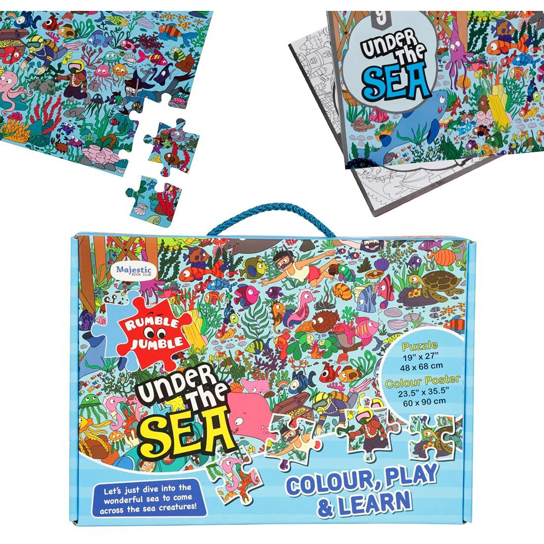 The Book Tree Under The Sea Fun And Educational Floor Puzzle By Majestic Book Club, Package Includes A Big Size Colouring Poster And Jigsaw Puzzle Packed In A Beautiful Box For Kid