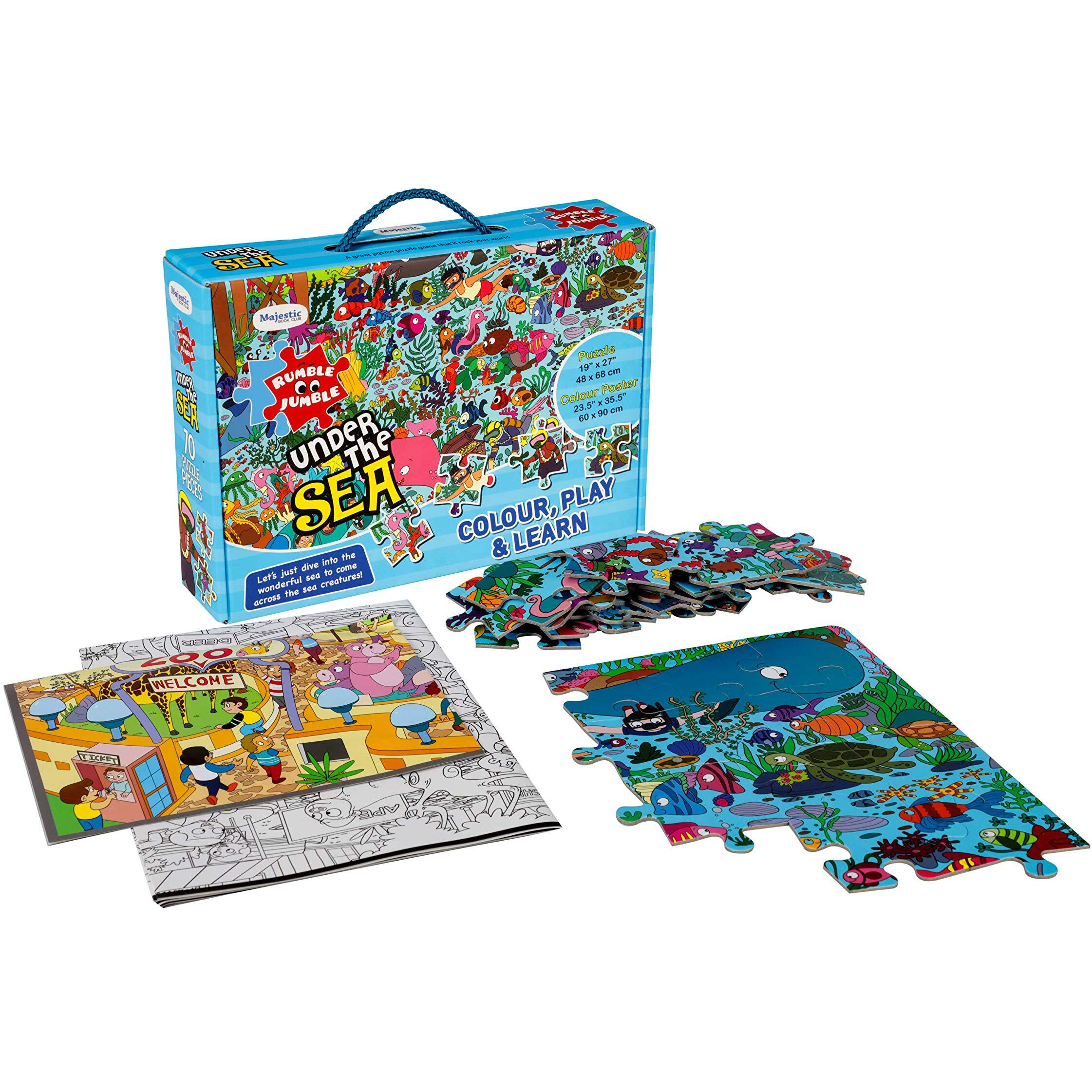 The Book Tree Under The Sea Fun And Educational Floor Puzzle By Majestic Book Club, Package Includes A Big Size Colouring Poster And Jigsaw Puzzle Packed In A Beautiful Box For Kid
