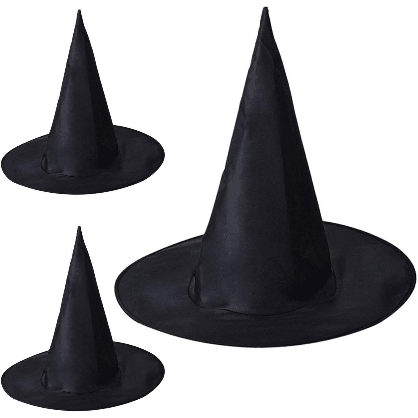 Kaku Fancy Dresses Black Witch Hat For Girls | Black Witch Hat For Halloween Party Prop - Pack Of 3