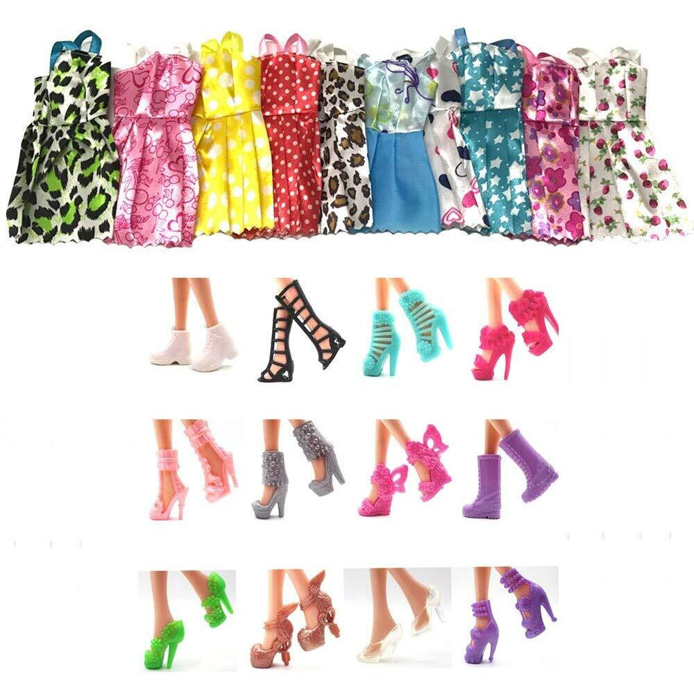 Idream Doll Accessories Set  12 Beautiful Cloth & Lace Dresses And 12 Pairs Of Shoes, Perfect For Doll Dress-Up, Creative Play, And A Wonderful Gift For Doll Lovers