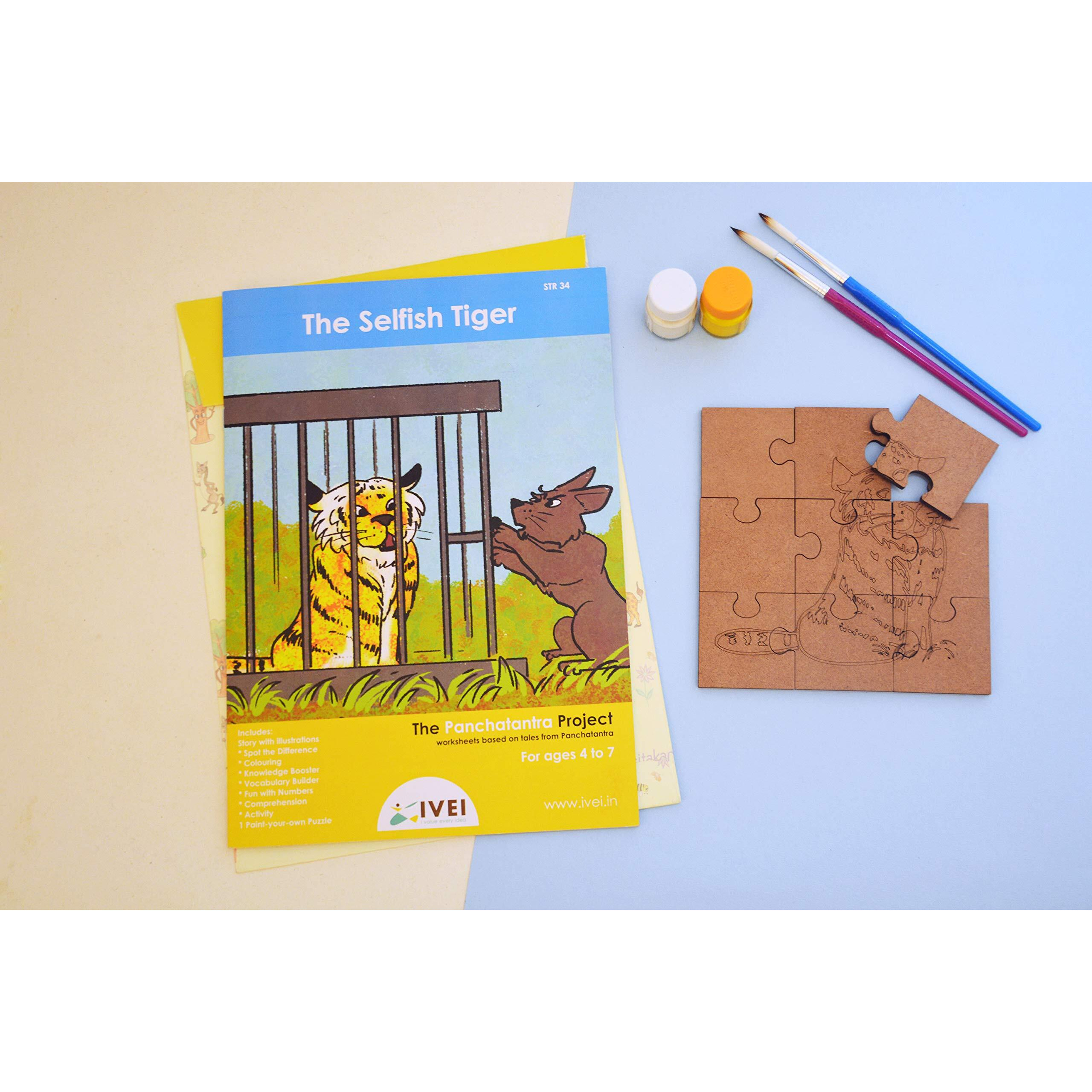 Ivei Panchatantra Story Kids Learning Book - Workbook And Diy Puzzle - Colouring Activity Worksheets - Creative Fun Activity And Education For Kids - The Selfish Tiger (Age 4 To 7 Years)