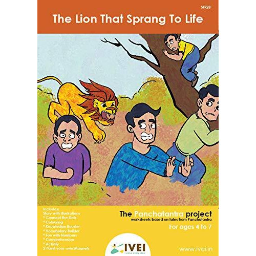 Ivei Panchatantra Story Kids Learning Book - Workbook And 2 Diy Magnets - Colouring Activity Worksheets - Creative Fun Activity And Education For Kids - The Lion That Sprang To Life - Age 4 To 7 Years