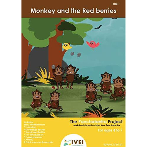 Ivei Panchatantra Story Kids Learning Book - Workbook And 2 Diy Bookmarks - Colouring Worksheets - Creative Fun Activity And Education For Kids - The Monkeys And The Red Berries - Age 4 To 7 Years