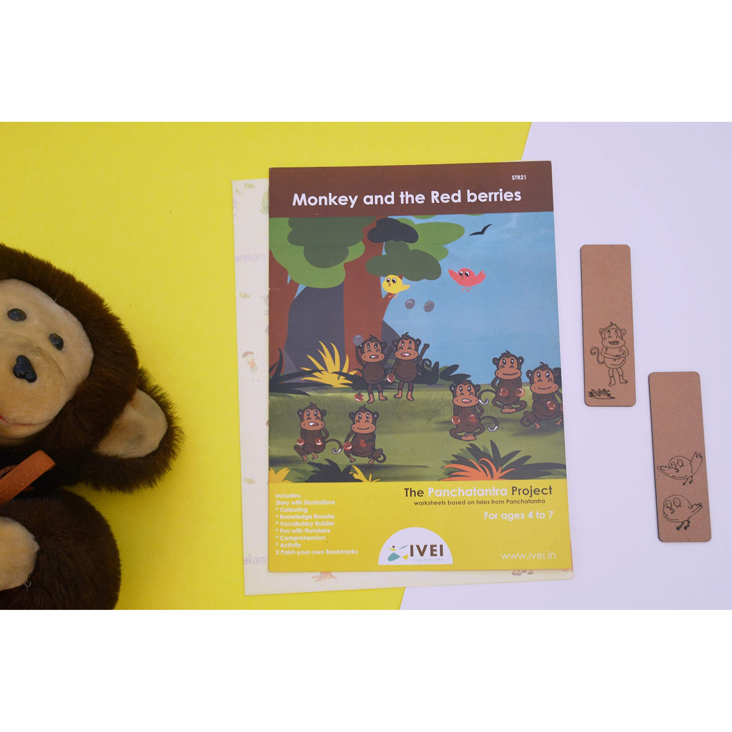Ivei Panchatantra Story Kids Learning Book - Workbook And 2 Diy Bookmarks - Colouring Worksheets - Creative Fun Activity And Education For Kids - The Monkeys And The Red Berries - Age 4 To 7 Years