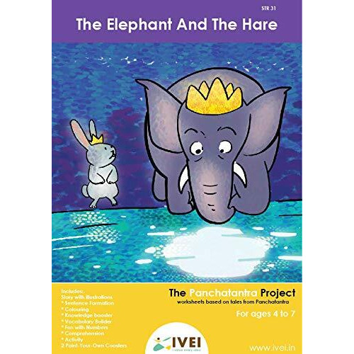 Ivei Panchatantra Story Kids Learning Book - Workbook And 2 Diy Coasters - Colouring Activity Worksheets - Creative Fun Activity And Education For Kids - The Elephant And The Hare (Age 4 To 7 Years)