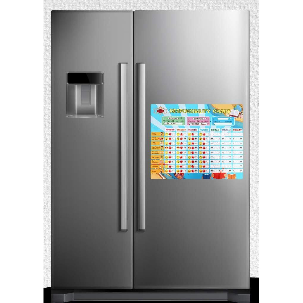 Skylofts Magnetic Resposibility Chart Behaviour Reward Chart Self-Adhesive For Kids With 20 Responsibility Magnets, 210 Star/Emoji Stickers & 2 Erasable Pens Learning Toys For Kids