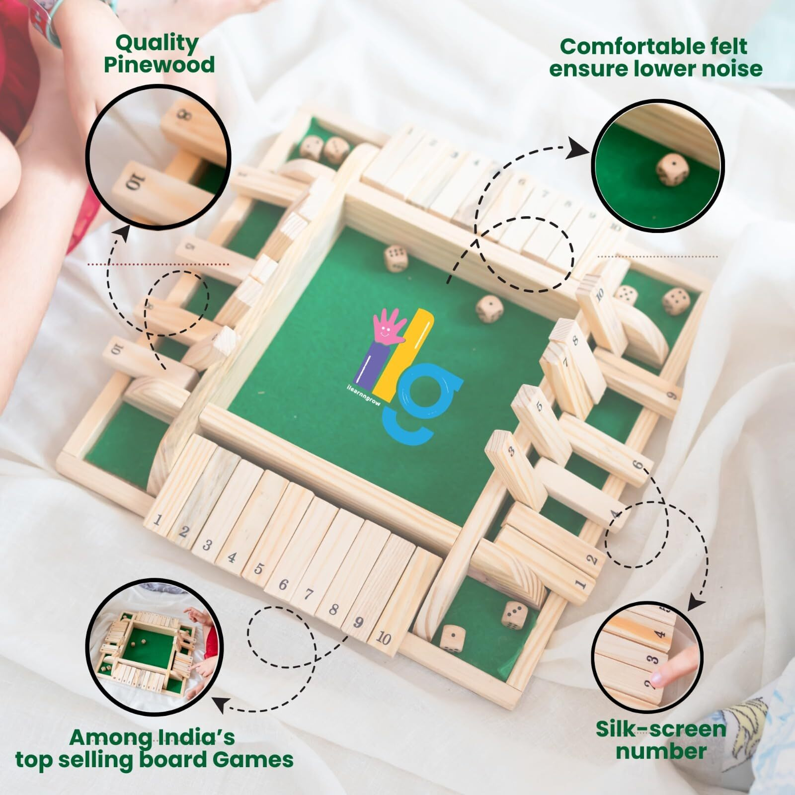 Ilearnngrow Shut The Box Dice Board Game For Kid Teens And Adults Educational Learning Toys For Kids Improving Math & Motor Skill Toy For Kids Fun For Family Friends