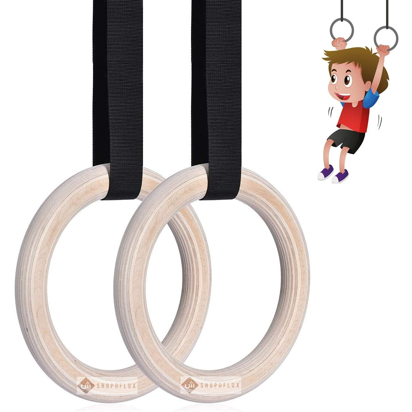 Shopoflux Wooden Gymnastics Rings For Kids|Kids Gym Play Set|Gymnastic Toys For Boys And Girls,17 Cm