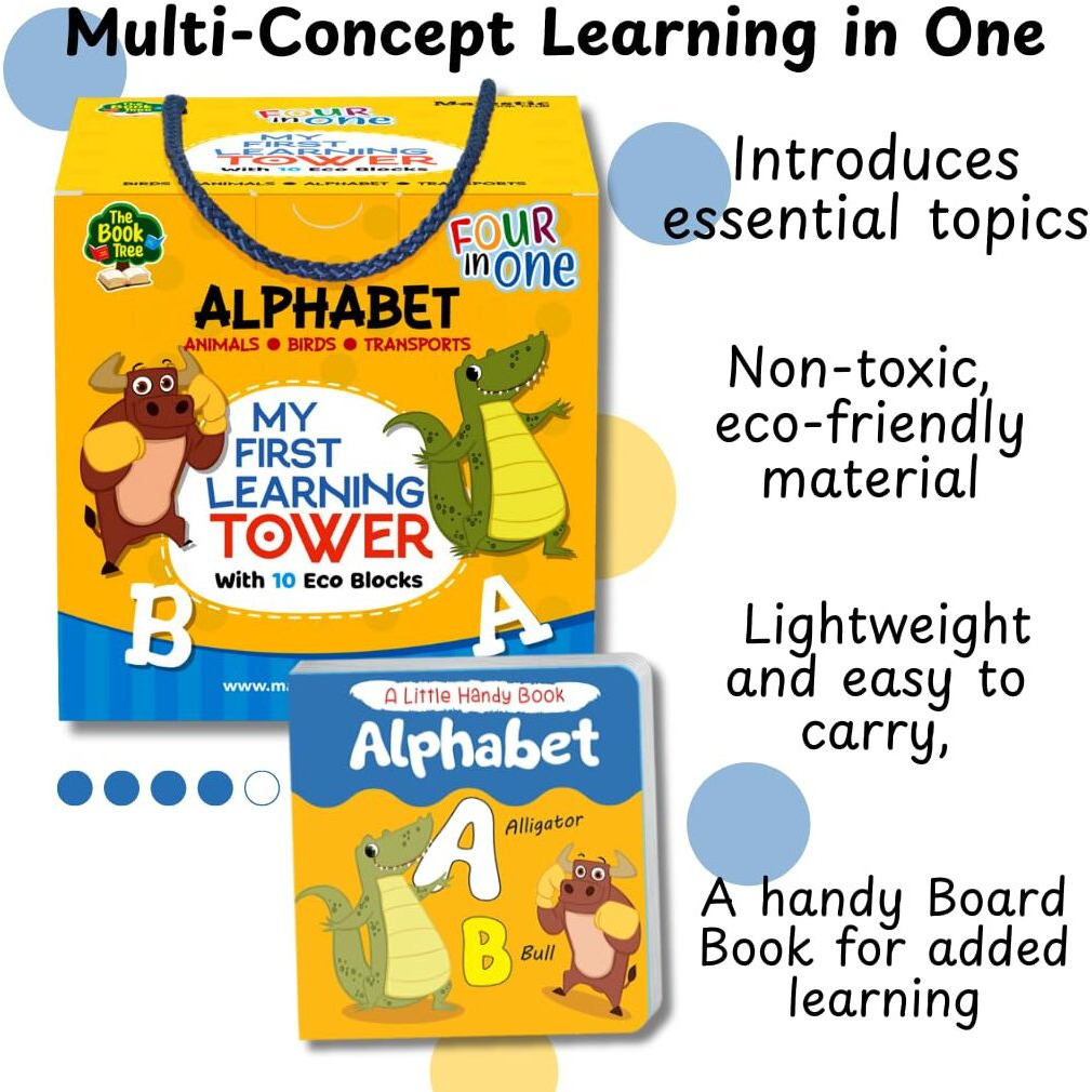 My First Learning Tower - Alphabet I 10 Durable Stacking & Nesting Blocks + 1 Board Book For Early Learning I 4-In-1 Fun And Educational Toy For Toddlers Age 2+ I Montessori Toys By Majestic Book Club