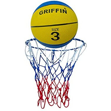 Griffin Basketball For Kids Basketball Net Ring Wall Mountable Hoop Ring With Net Sports Training & Kids Regular Practice Basketball Size 3 Kids Basketball Children Age 4-7 Year Old (Blue)