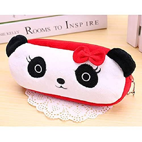 Awestuffs Pencil Pouch Soft Toys For Children, Kids Favorite Pencil Box And Cosmetic Pouch For Girls Multi-Functional Pen Box (Panda Plush) (Panda Red)
