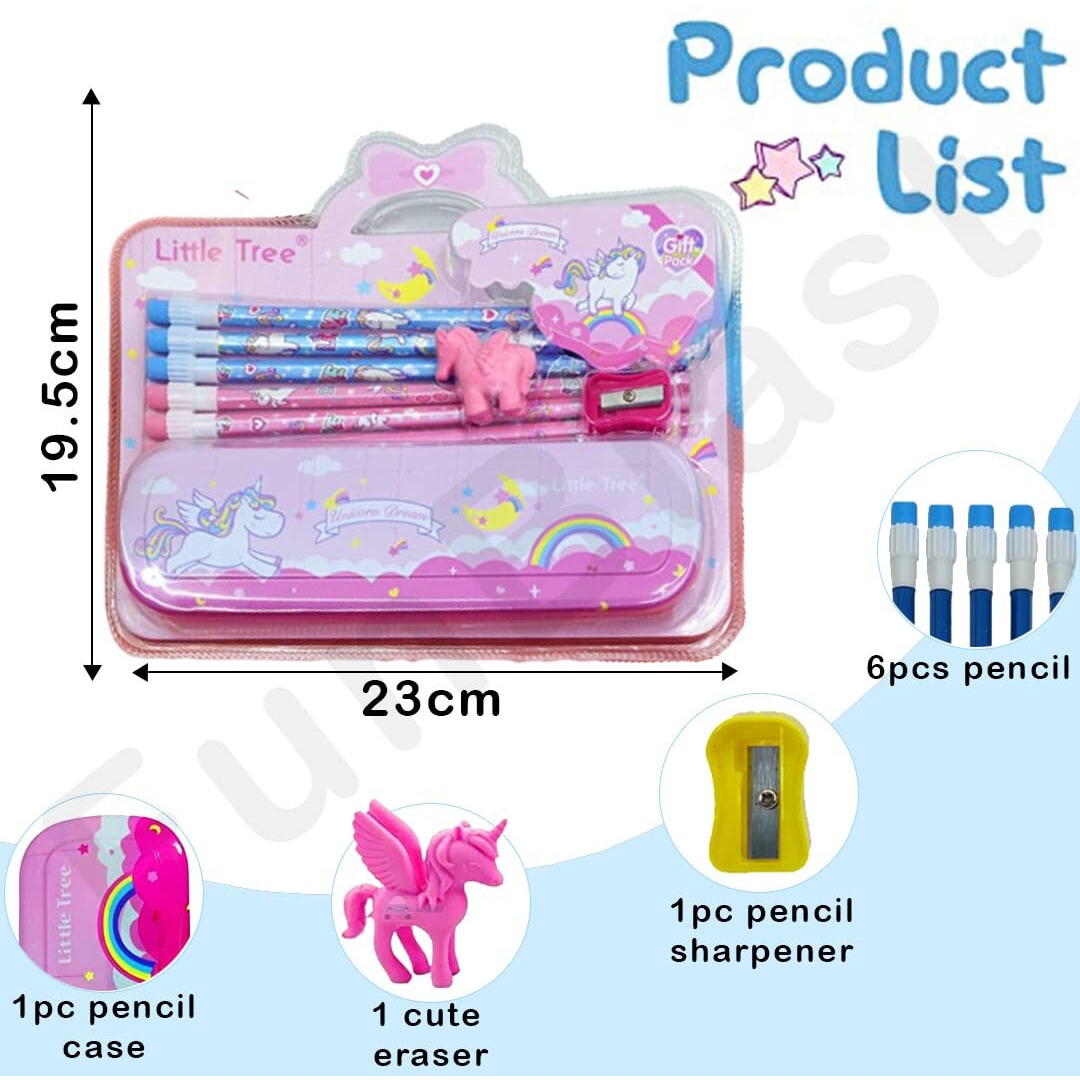 Funblast Unicorn Stationary Kit For Girls, Pencil Kit With Pencil Box, Sharpener & Eraser - Stationary Set For Girls/Birthday Gift, Multicolor