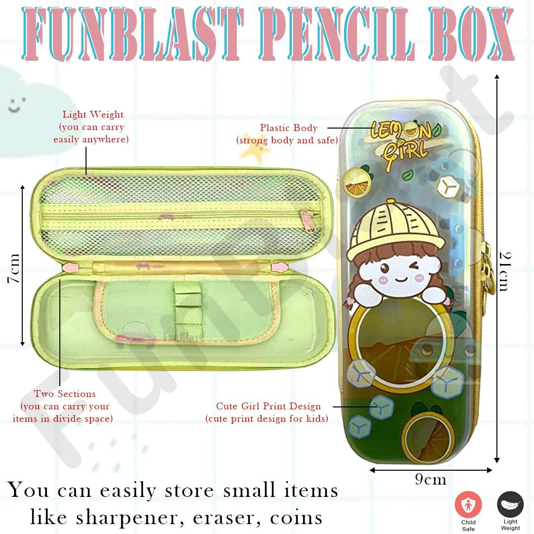 Funblast Pencil Pouches For Girls Stylish, Pencil Case For Girls, Pencil Pouches For Kids, Pencil Box For Kids, Stationary Organizer (Yellow)