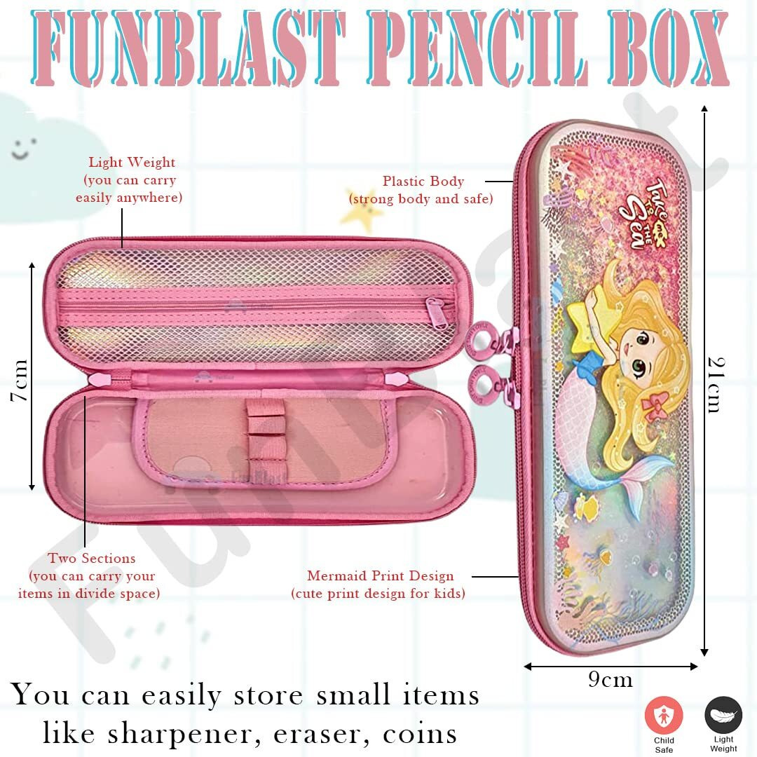 Funblast Pencil Case For Kids, Zipper Pen & Pencil Pouch For Kids Boys And Girls Pencil Stationary Pouch For Students School Supplies (Pink Mermaid)