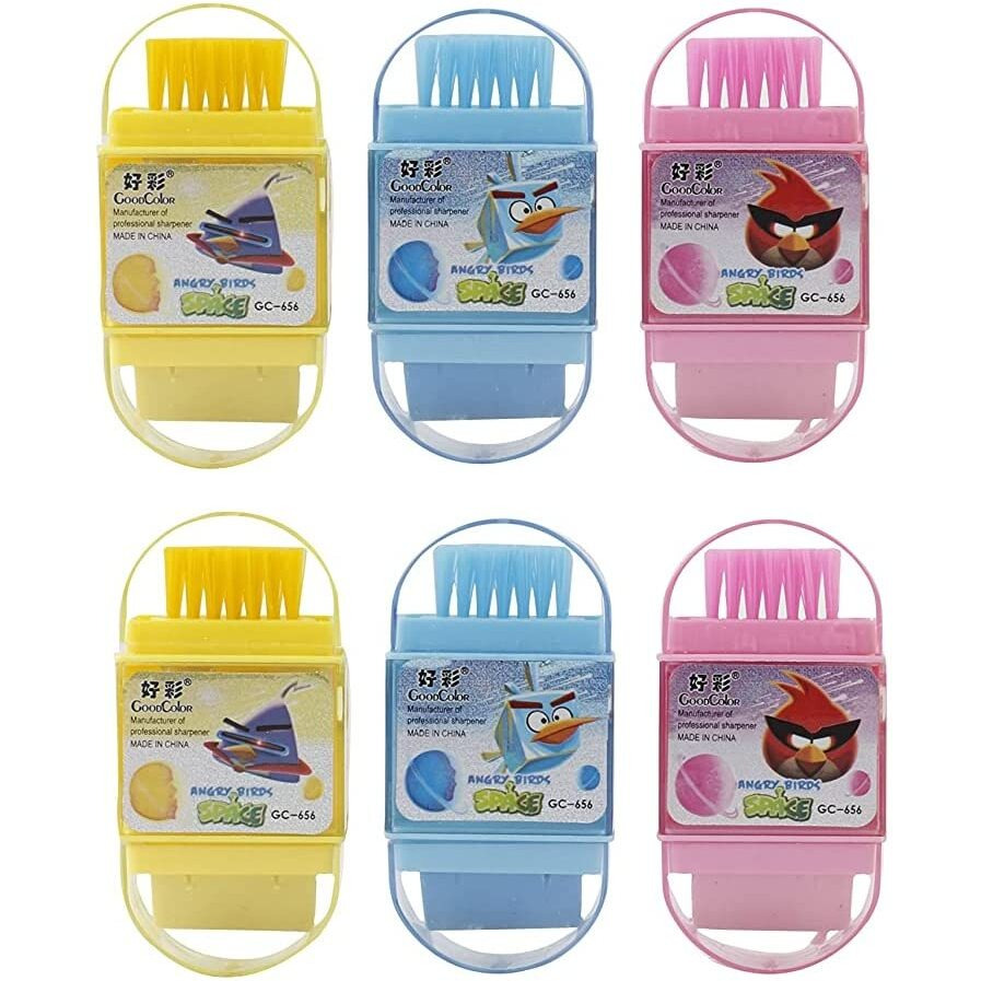 Parteet New Multicolour 3In1 Eraser,Sharpners And Brush - Pack Of 6Pcs For Kids