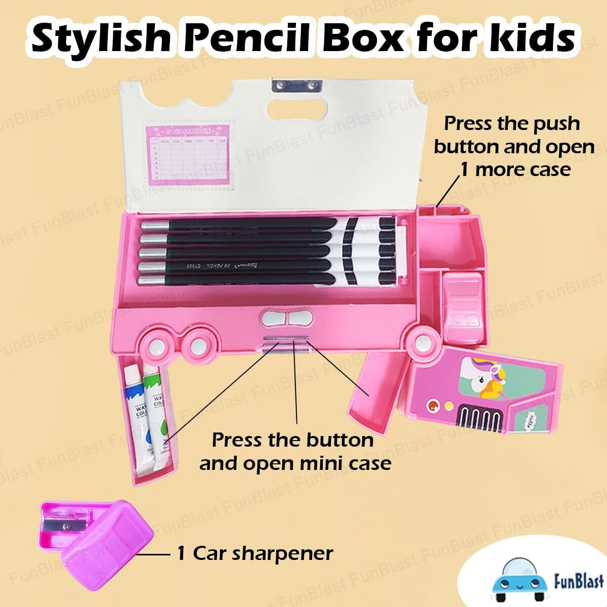 Funblast Magnetic Pencil Case With Sharpener Unicorn Pencil Box With Wheel For Kids, Pen & Pencil Case For Girls, Stylish Pencil Box For Boys And Girls, Return Gift For Kids, Multicolor