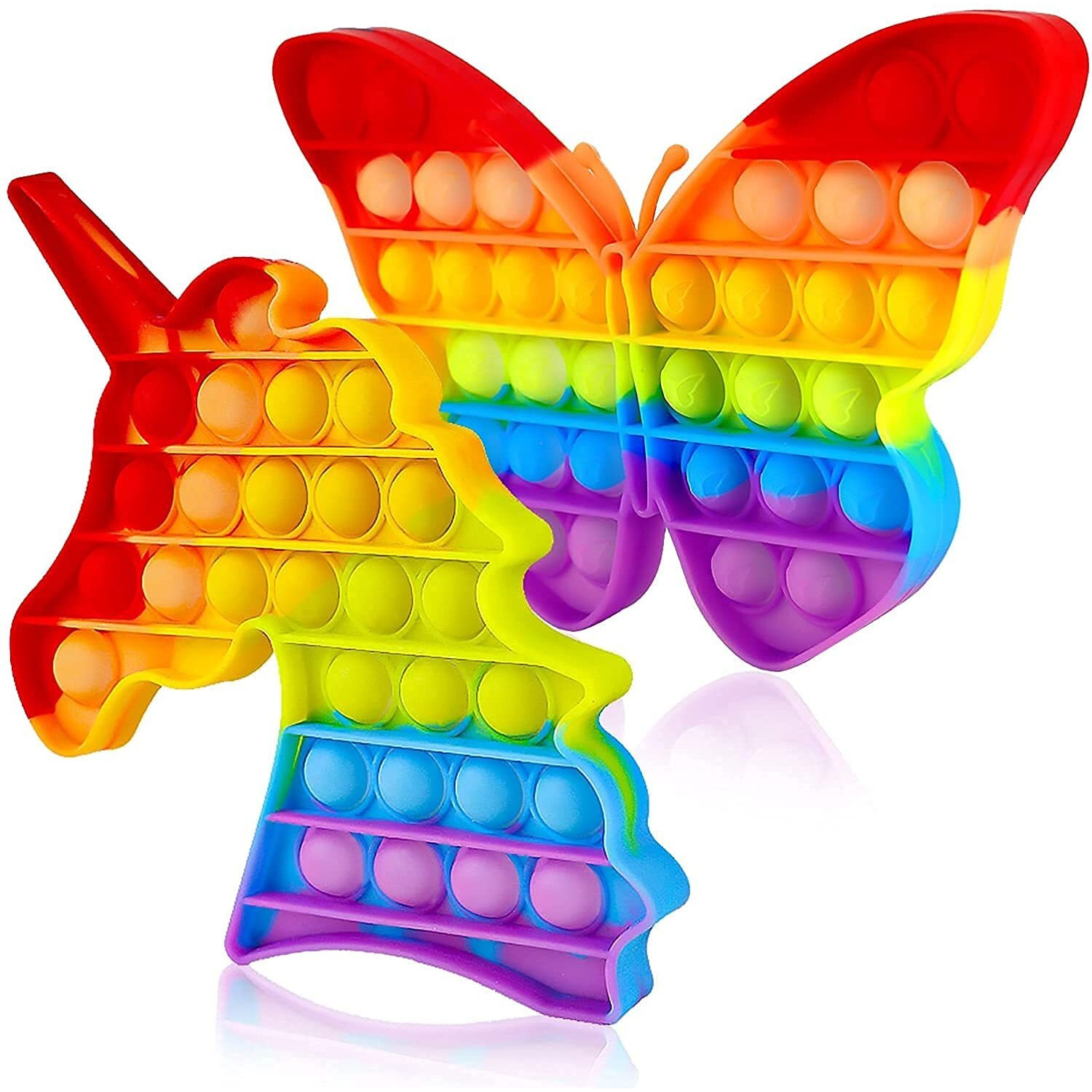 4Mura Pop It Fidget Toys,Push Pop Bubble Fidget Sensory Toy,Autism Special Needs Silicone Stress Relief Toy, Fidget Toy & Novelty Gifts For Kids Adults ((2 Pc) Butterfly+Unicorn)
