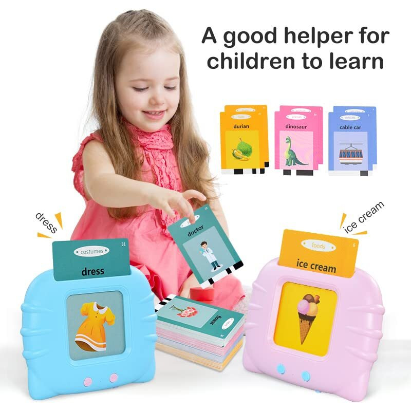 Acomok Talking Flash Cards For Toddlers, Autism Sensory Toys, 2-5 Year Old Boys & Girls, Sight Words Learning, Mixed Theme, Educational Flashcards (Animals, Fruits, Vehicles), Simple Style