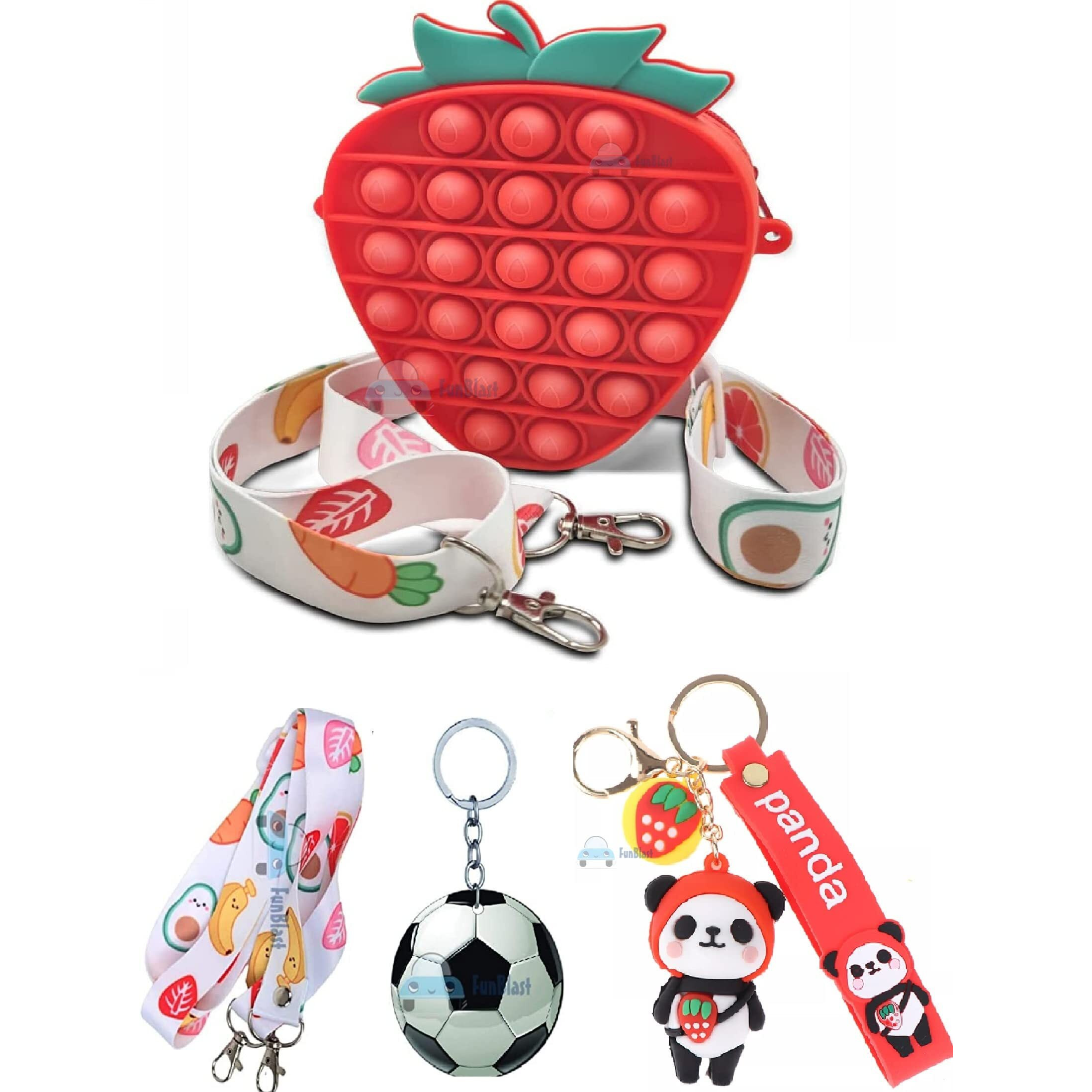 Funblast Combo Of Fidget Popit Shoulder Bag With Keychain & Sling Bag For Kids Pop It - Coin Pouch, Stationary Organizer Set / Birthday Return Gifts For Girls, Kids (Pack Of 2 Random Color)