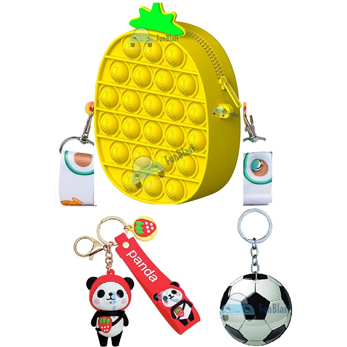 Funblast Combo Of Fidget Popit Shoulder Bag With Keychain & Sling Bag For Kids Pop It - Coin Pouch, Stationary Organizer Set / Birthday Return Gifts For Girls, Kids (Pack Of 2 Random Color)