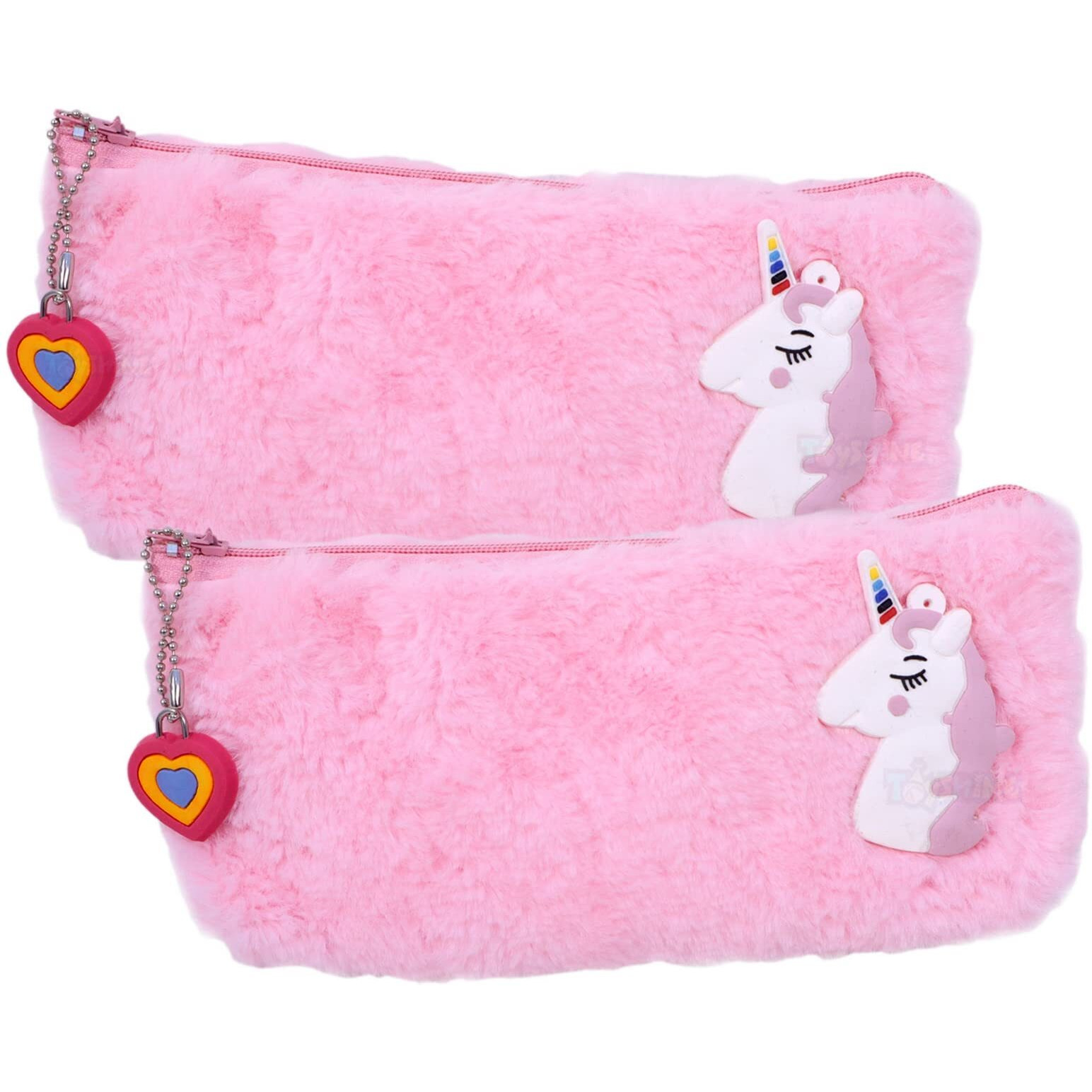Toyshine Pack Of 2 Unicorn Soft Plush Fabric Pencil Storage Case Pouch- Kids School Supply Organizer Students Stationery Pouch For Girls, Assorted Design