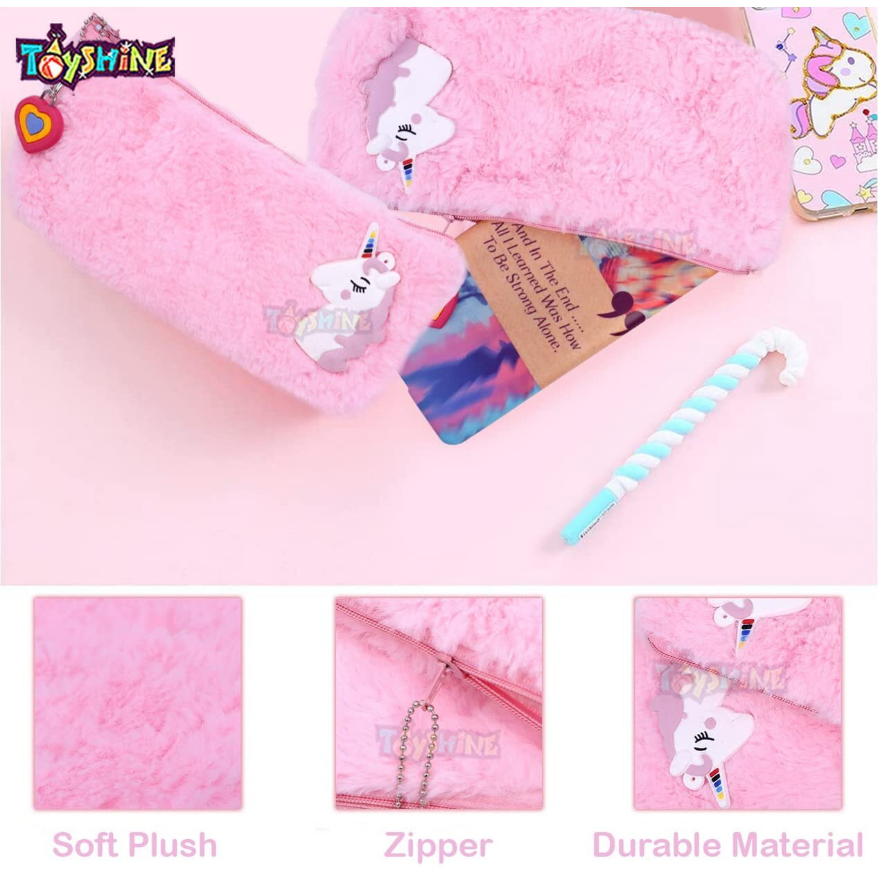 Toyshine Pack Of 2 Unicorn Soft Plush Fabric Pencil Storage Case Pouch- Kids School Supply Organizer Students Stationery Pouch For Girls, Assorted Design