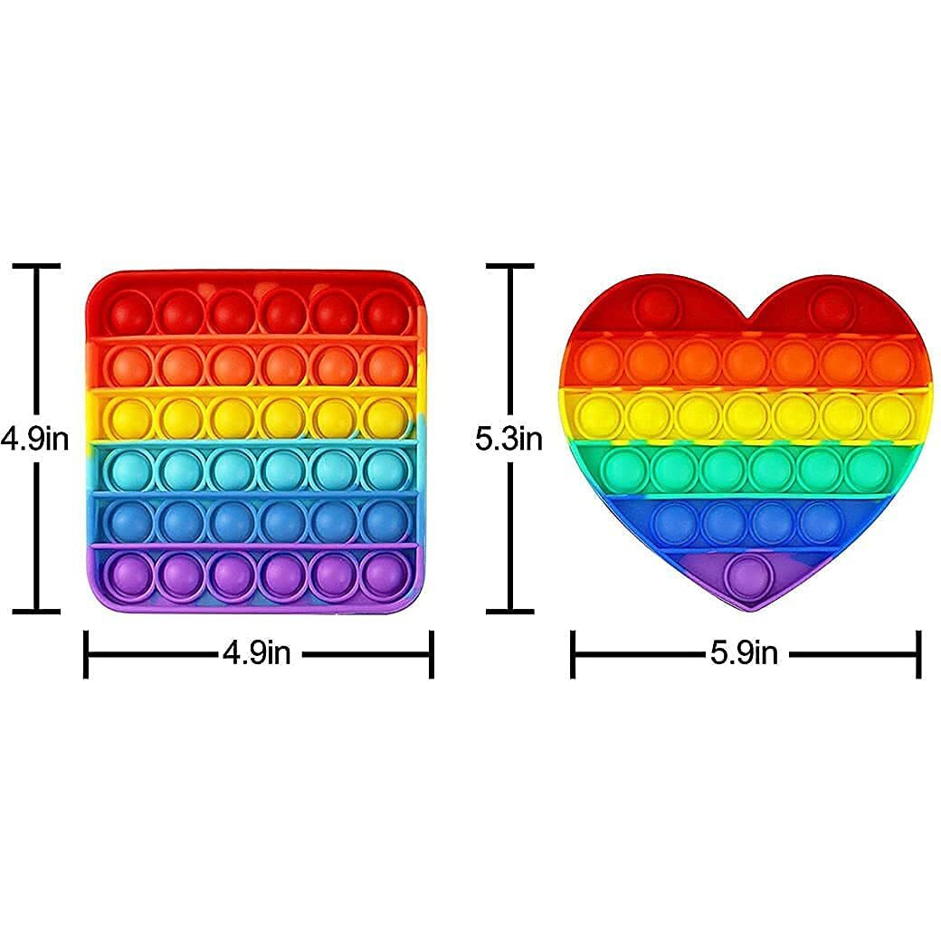 4Mura Pop It Fidget Toys,Push Pop Bubble Fidget Sensory Toy,Autism Special Needs Silicone Stress Relief Toy, Fidget Toy & Novelty Gifts For Kids Adults ((2 Pc)(Heart+Square))