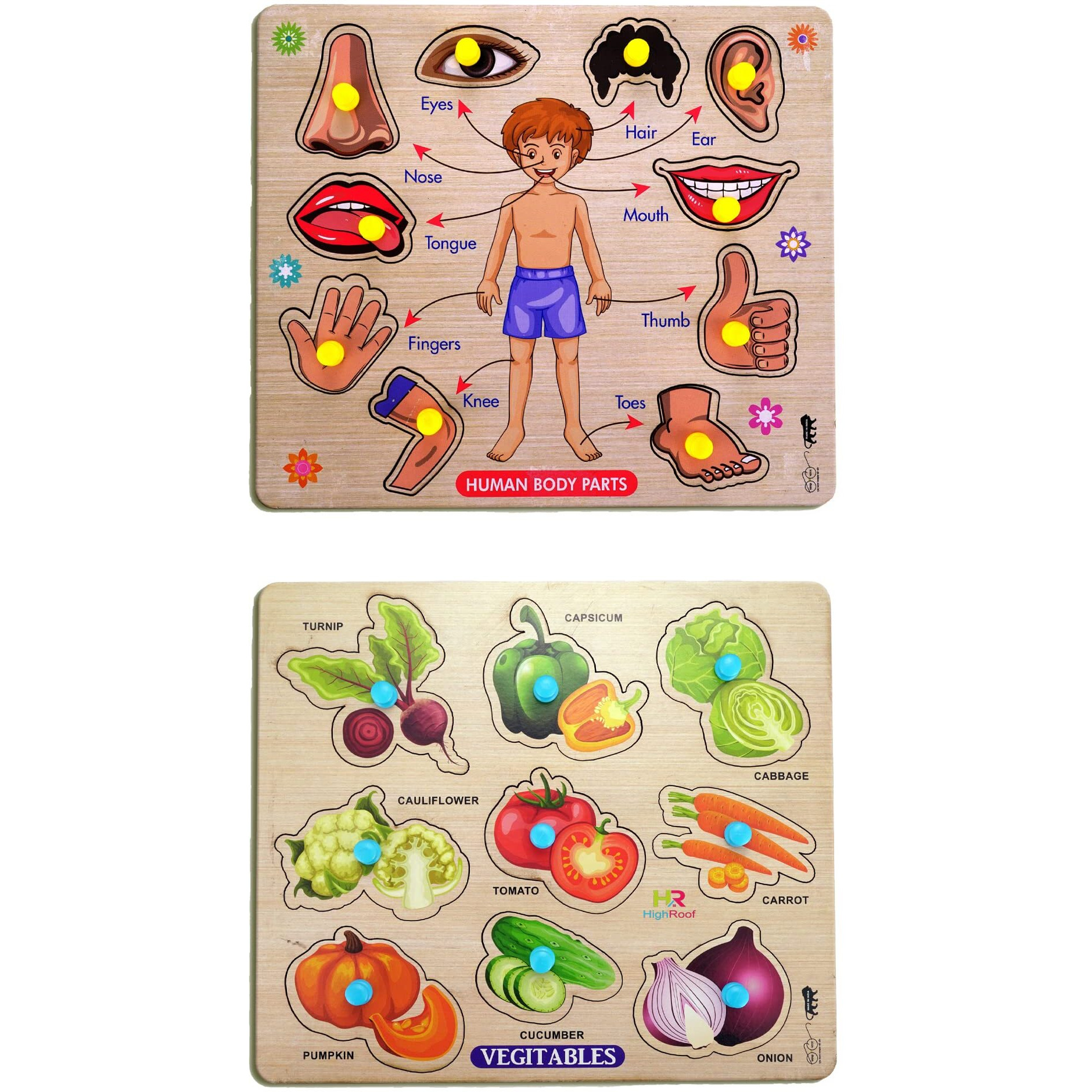 Highroof Kids Fort Pre Nursery Educational Jigsaw Puzzles For Adults Kids Learning Toys Kit Board Game 2 Pcs Set Of Human Body Parts & Vegetables Educational Toy