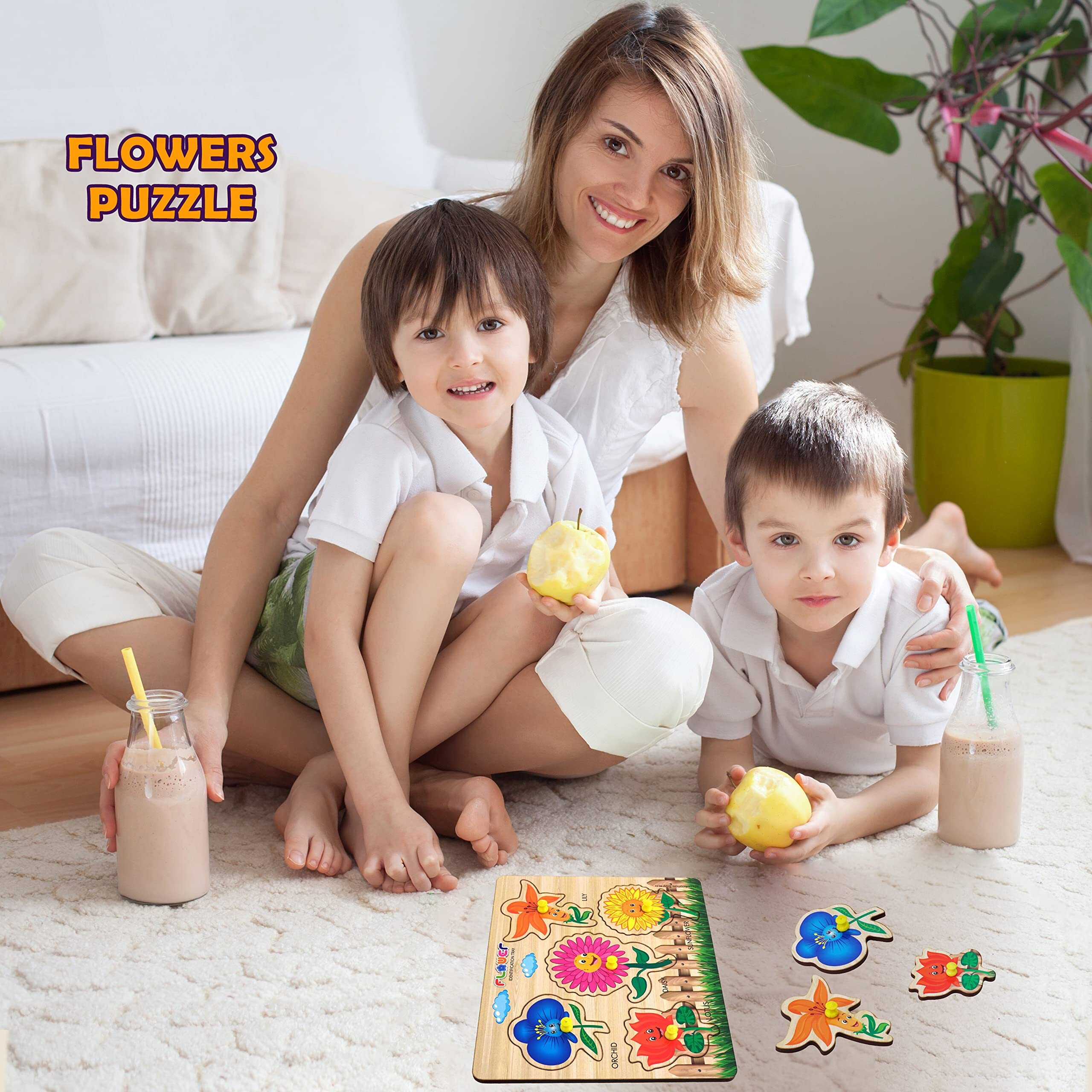 Highroof Kids Fort Pre Nursery Educational Jigsaw Puzzles For Adults Kids Learning Toys Kit Board Game 4 Pcs Set Of Flower Birds Human Body Parts & Hindi Letters Educational Toy