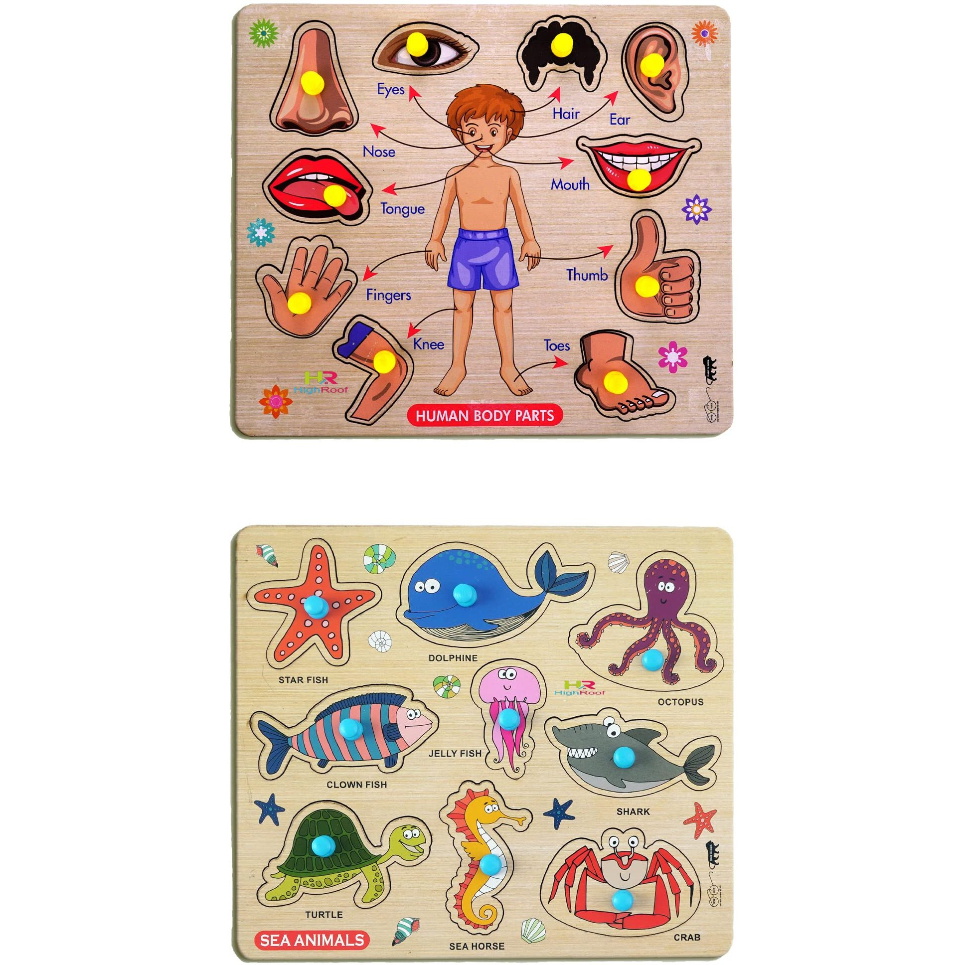 Highroof Kids Fort Pre Nursery Educational Jigsaw Puzzles For Adults Kids Learning Toys Kit Board Game 2 Pcs Set Of Human Body Parts & Sea Animals Educational Toy