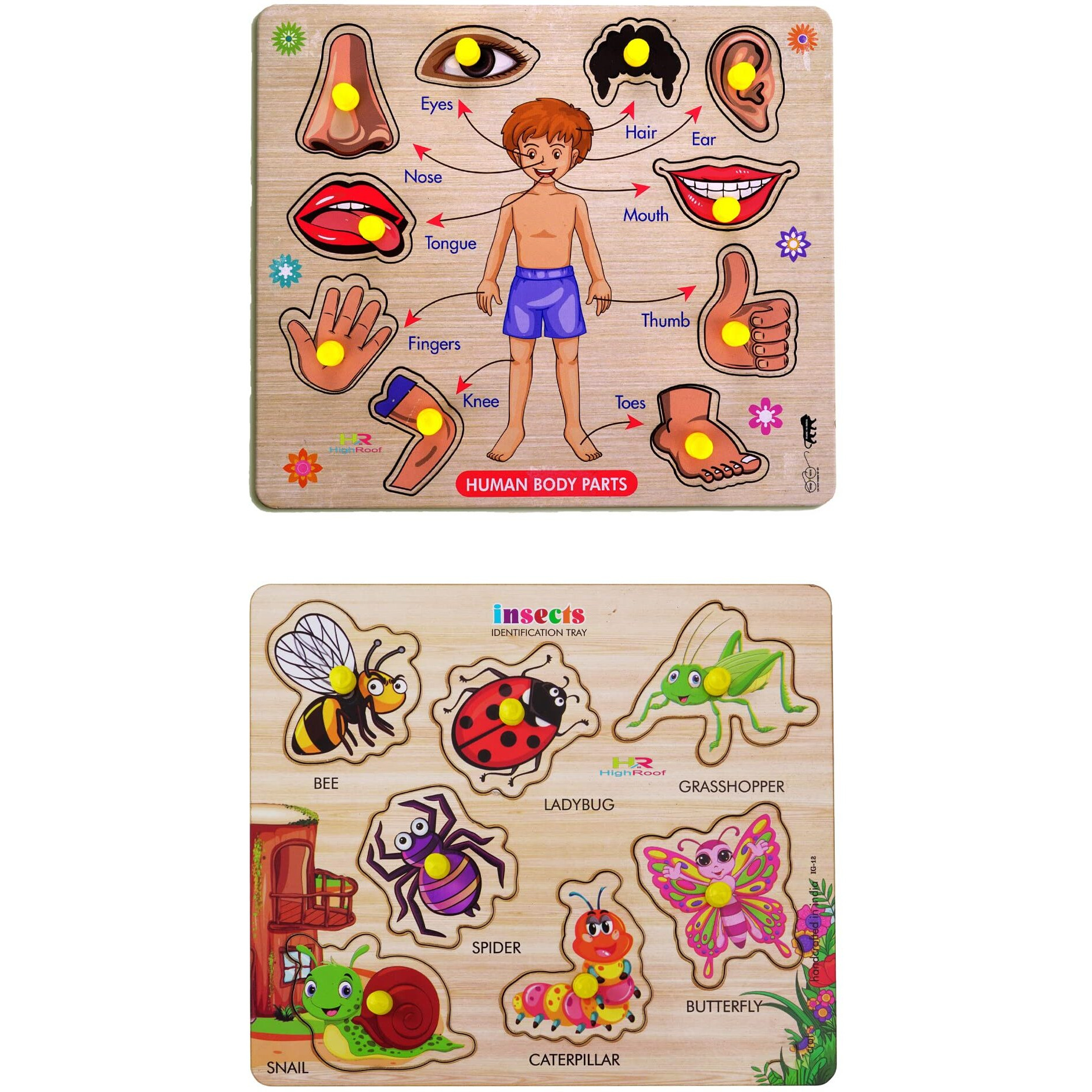 Highroof Kids Fort Pre Nursery Educational Jigsaw Puzzles For Adults Kids Learning Toys Kit Board Game 2 Pcs Set Of Human Body Parts & Insects Educational Toy