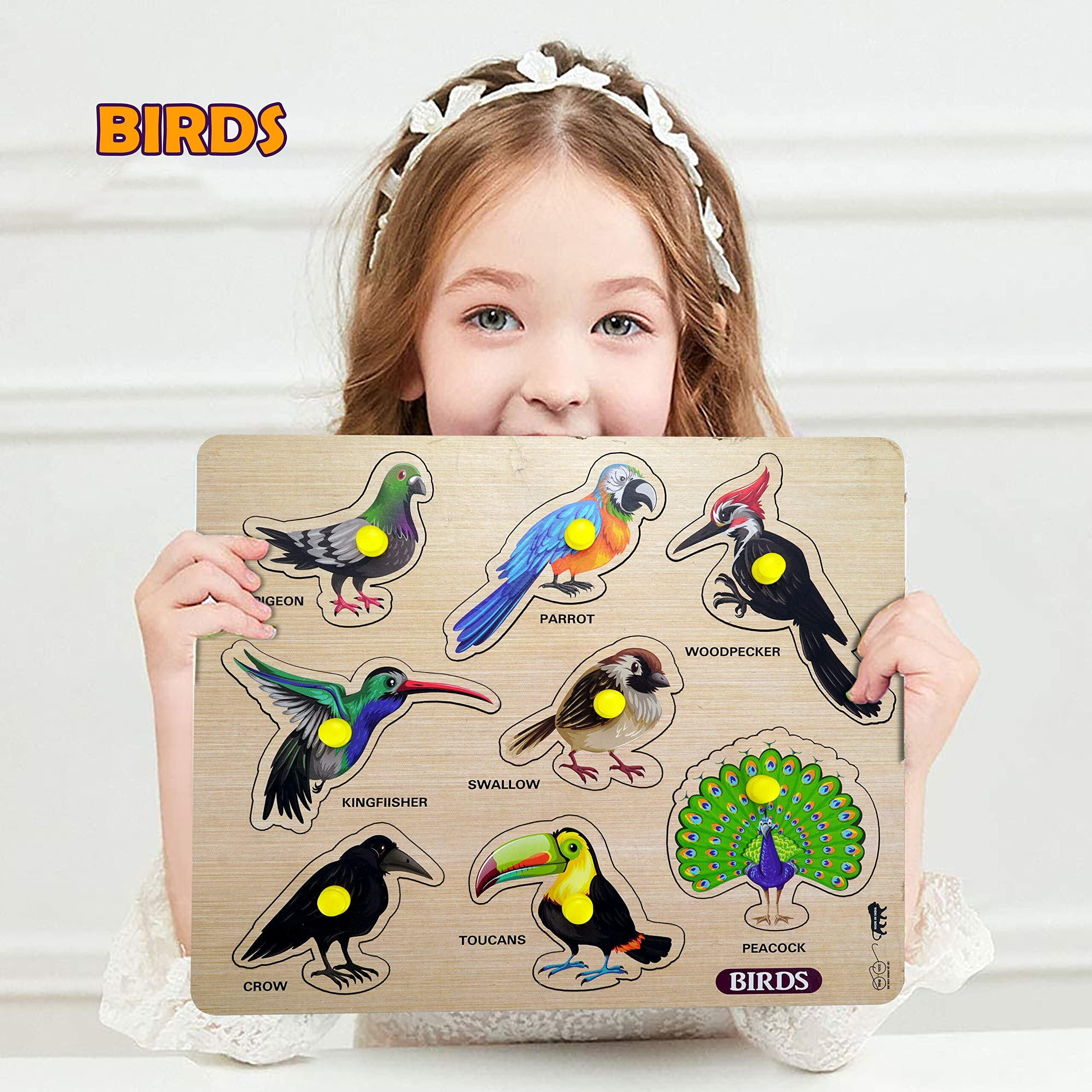 Highroof Kids Fort Pre Nursery Educational Jigsaw Puzzles For Adults Kids Learning Toys Kit Board Game 3 Pcs Set Of Birds Human Body Parts & Hindi Letters Educational Toy