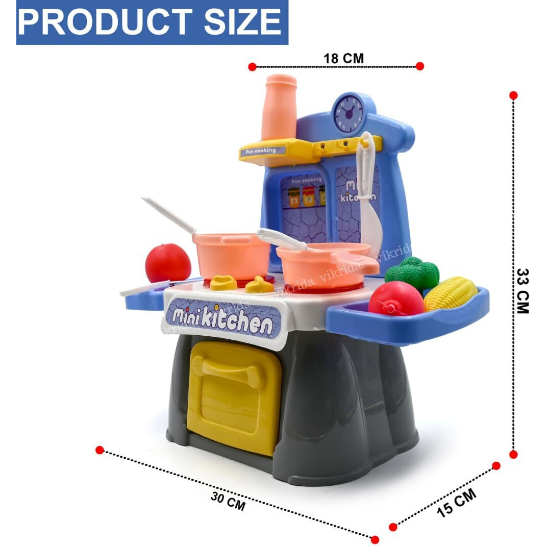 Vikrida Kitchen Play Set With 26 Pcs Accessories - Plastic Little Chef Mini Cooking Kitchen Play Set