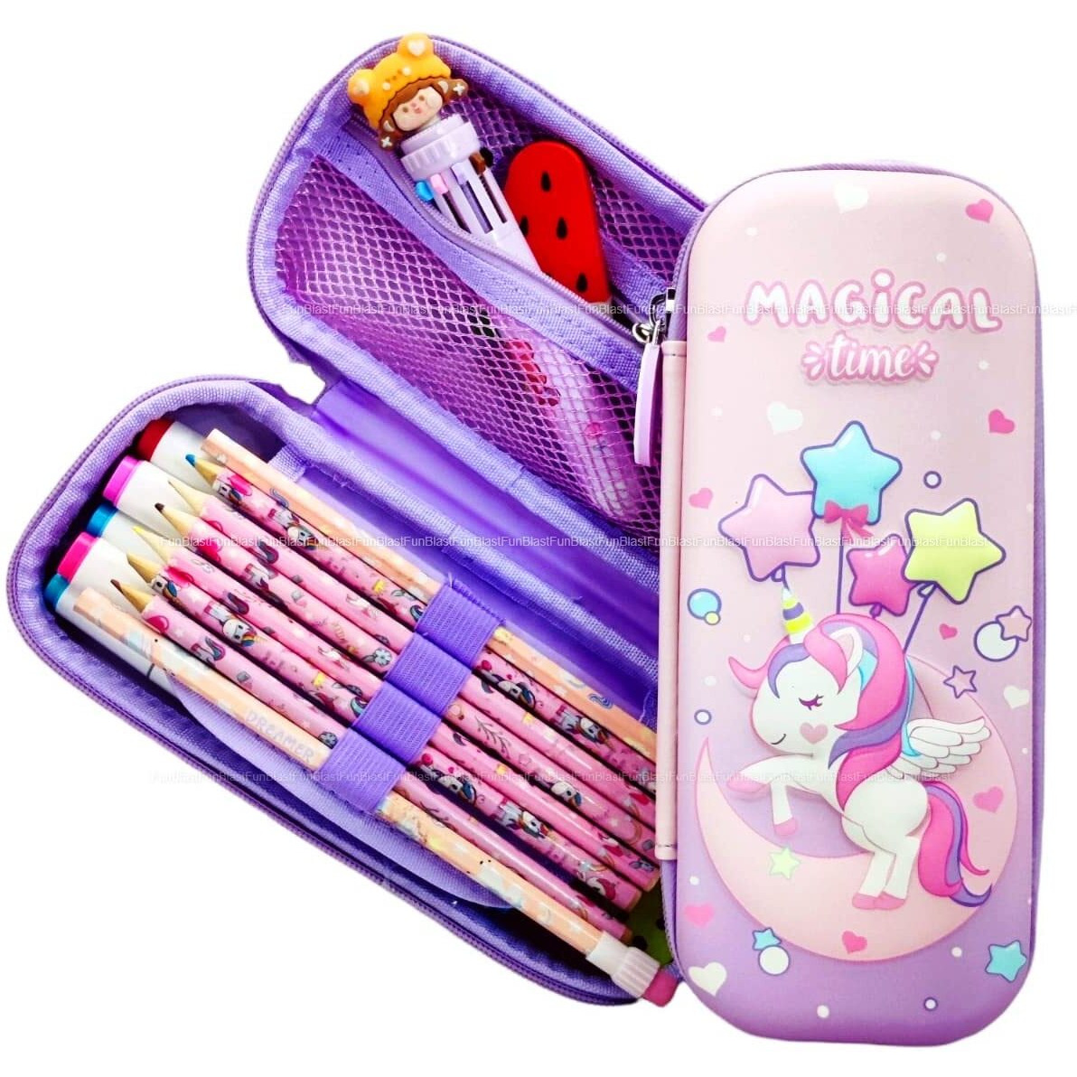 Funblast Unicorn Canvas Pencil Case For Kids, Kids Pencil Pouch, Pencil Pouches For Kids, Pencil Box Pencil Case Organizer, Return Gifts For Kids, Multicolour