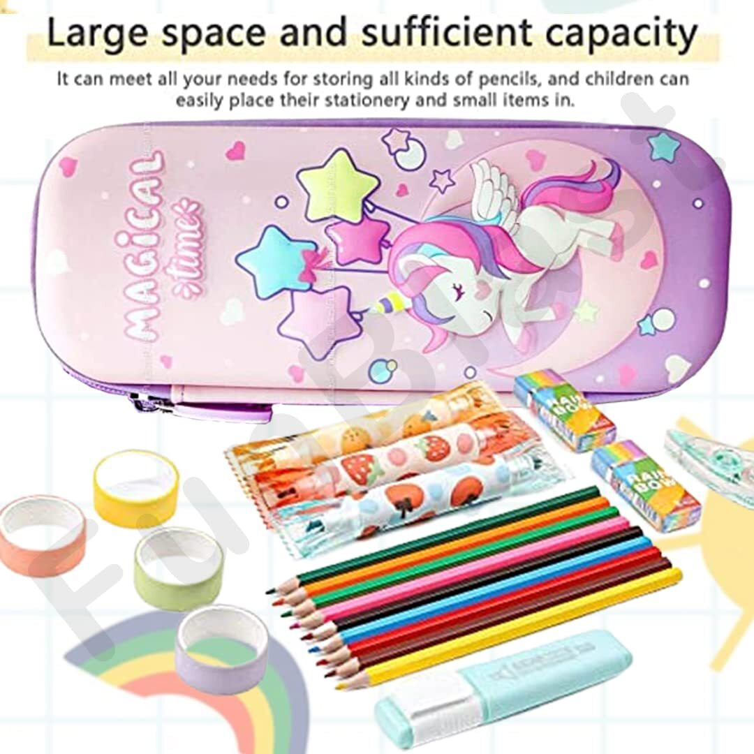 Funblast Unicorn Canvas Pencil Case For Kids, Kids Pencil Pouch, Pencil Pouches For Kids, Pencil Box Pencil Case Organizer, Return Gifts For Kids, Multicolour