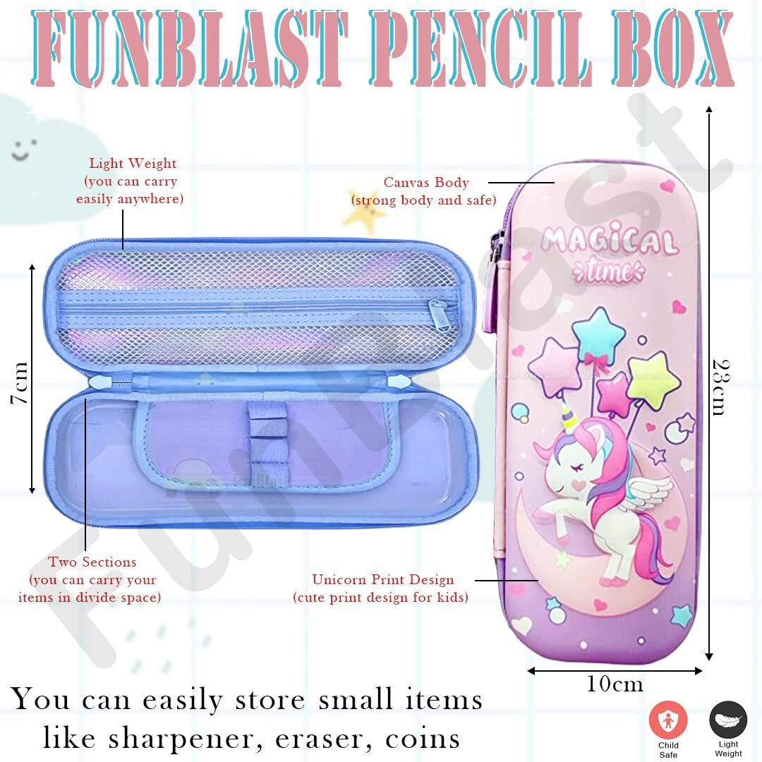 Funblast Unicorn Canvas Pencil Case For Kids, Kids Pencil Pouch, Pencil Pouches For Kids, Pencil Box Pencil Case Organizer, Return Gifts For Kids, Multicolour