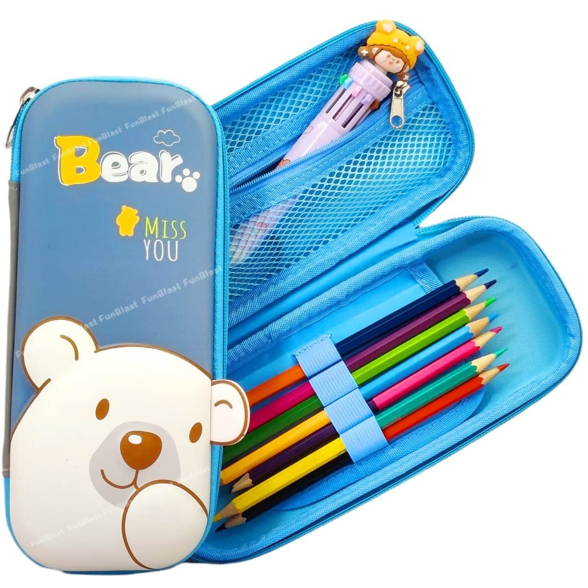 Funblast Pencil Pouch For Kids,Pencil Case Pencil Box, Pencil Case Organizer, Return Gifts For Kids, 3D Hardtop Eva Canvas Pencil Case Multicolour