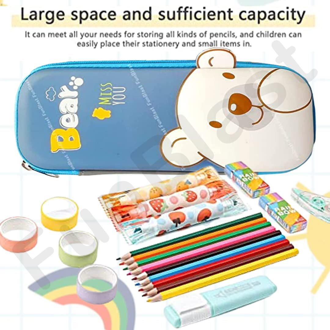 Funblast Pencil Pouch For Kids,Pencil Case Pencil Box, Pencil Case Organizer, Return Gifts For Kids, 3D Hardtop Eva Canvas Pencil Case Multicolour