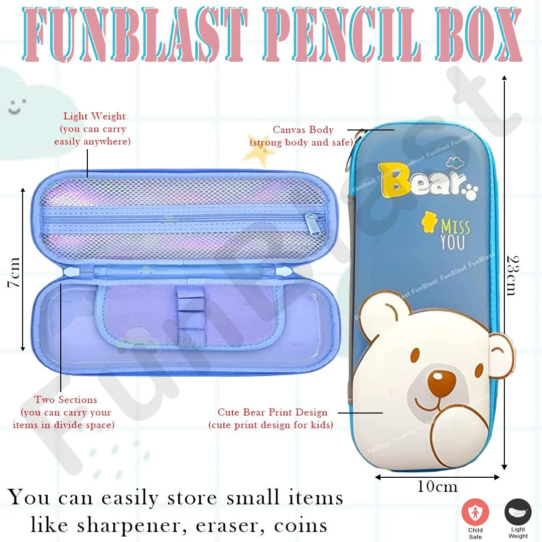 Funblast Pencil Pouch For Kids,Pencil Case Pencil Box, Pencil Case Organizer, Return Gifts For Kids, 3D Hardtop Eva Canvas Pencil Case Multicolour