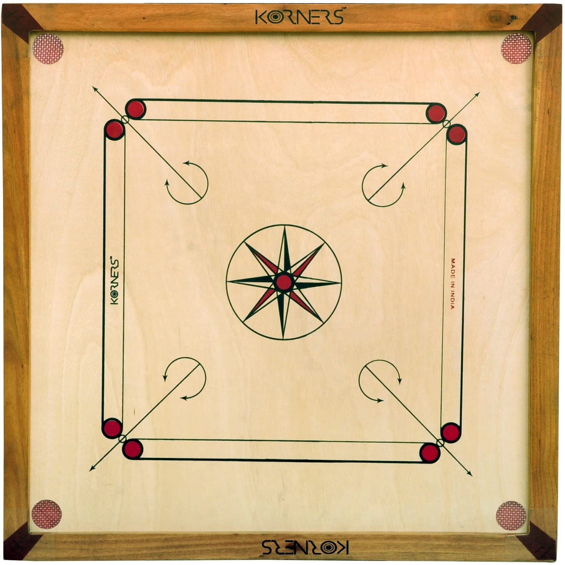 Korners 32 Inch Carrom Board Set | Wooden Carrom Board With Striker, Coins And Powder | (Natural)