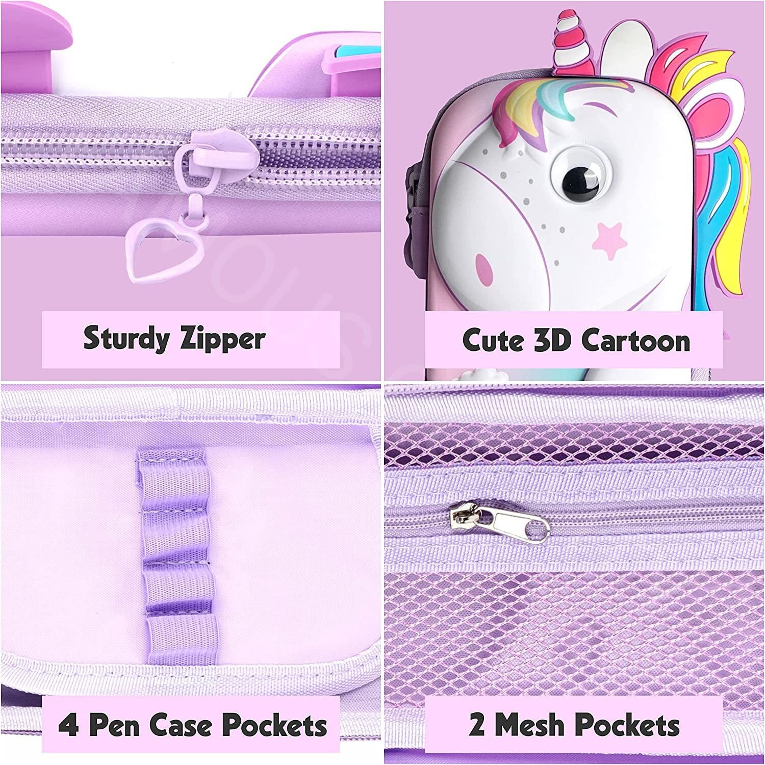 Famous Quality Ethylene Vinyl Acetate (Eva) Stylish 3D Unicorn Pink Hardtop Pencil Case With Multiple Compartments, Kids School Supply Organizer Students Stationery Box (1 Pc Rainbow Color)
