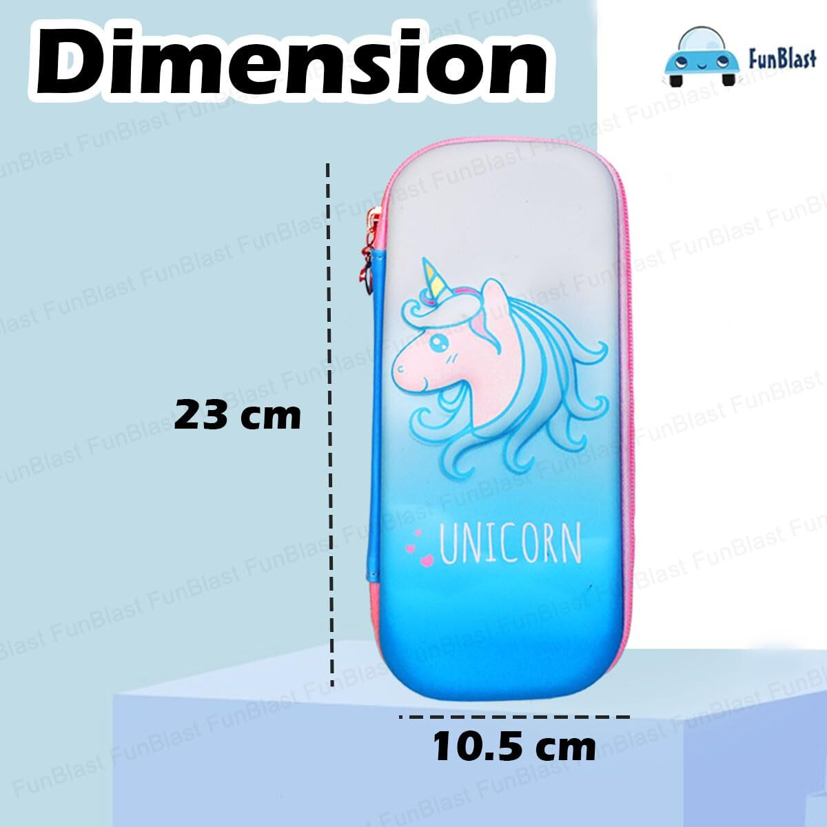 Funblast Pencil Case For Kids, Cartoon Design Zipper Pencil For School Girls, Boys, Stationary Pouch For Students School Supplies, Birthday Return Gifts For Kids (Unicorn-Blue)