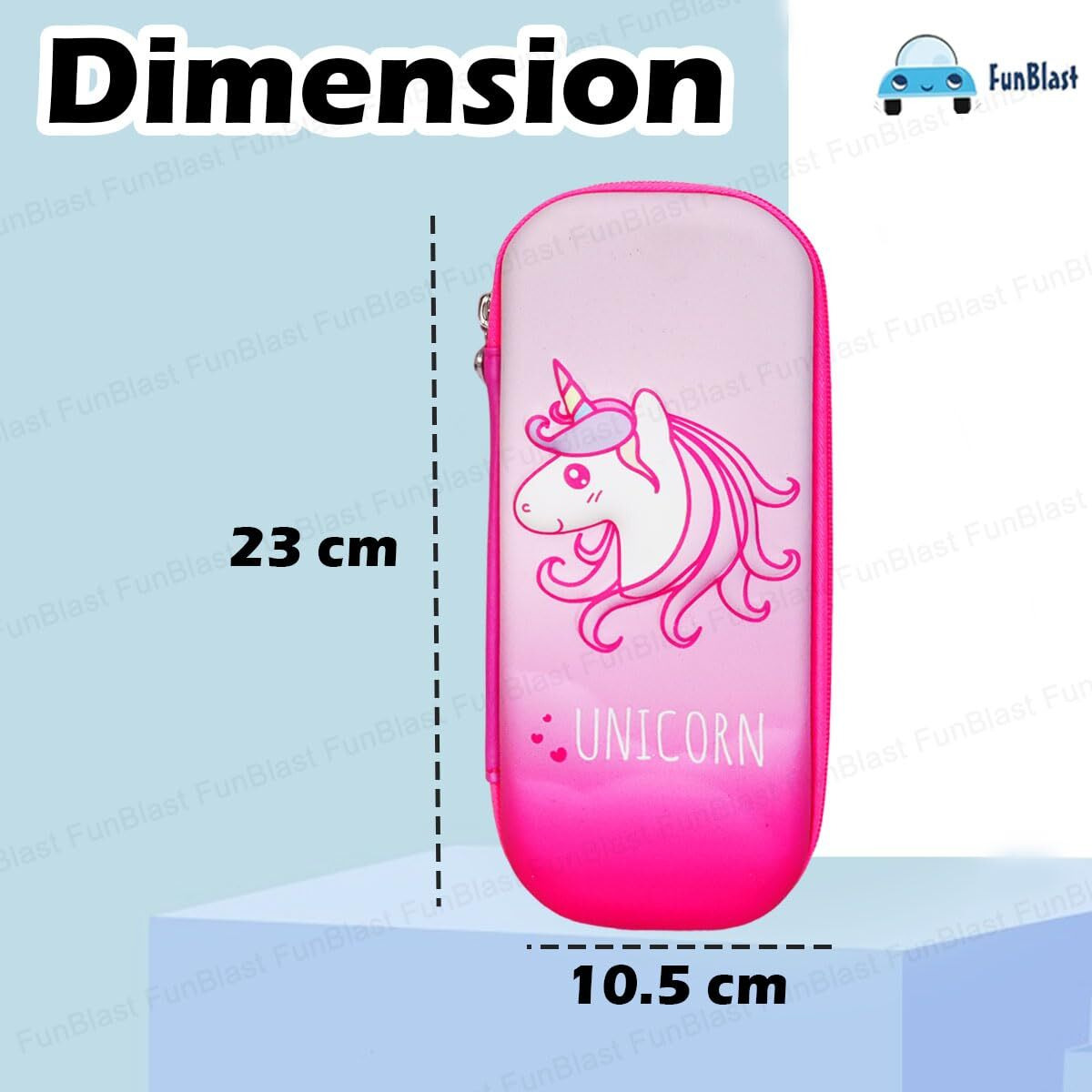 Funblast Pencil Case For Kids, Cartoon Design Zipper Pencil For School Girls, Boys, Stationary Pouch For Students School Supplies, Birthday Return Gifts For Kids (Unicorn-Pink)
