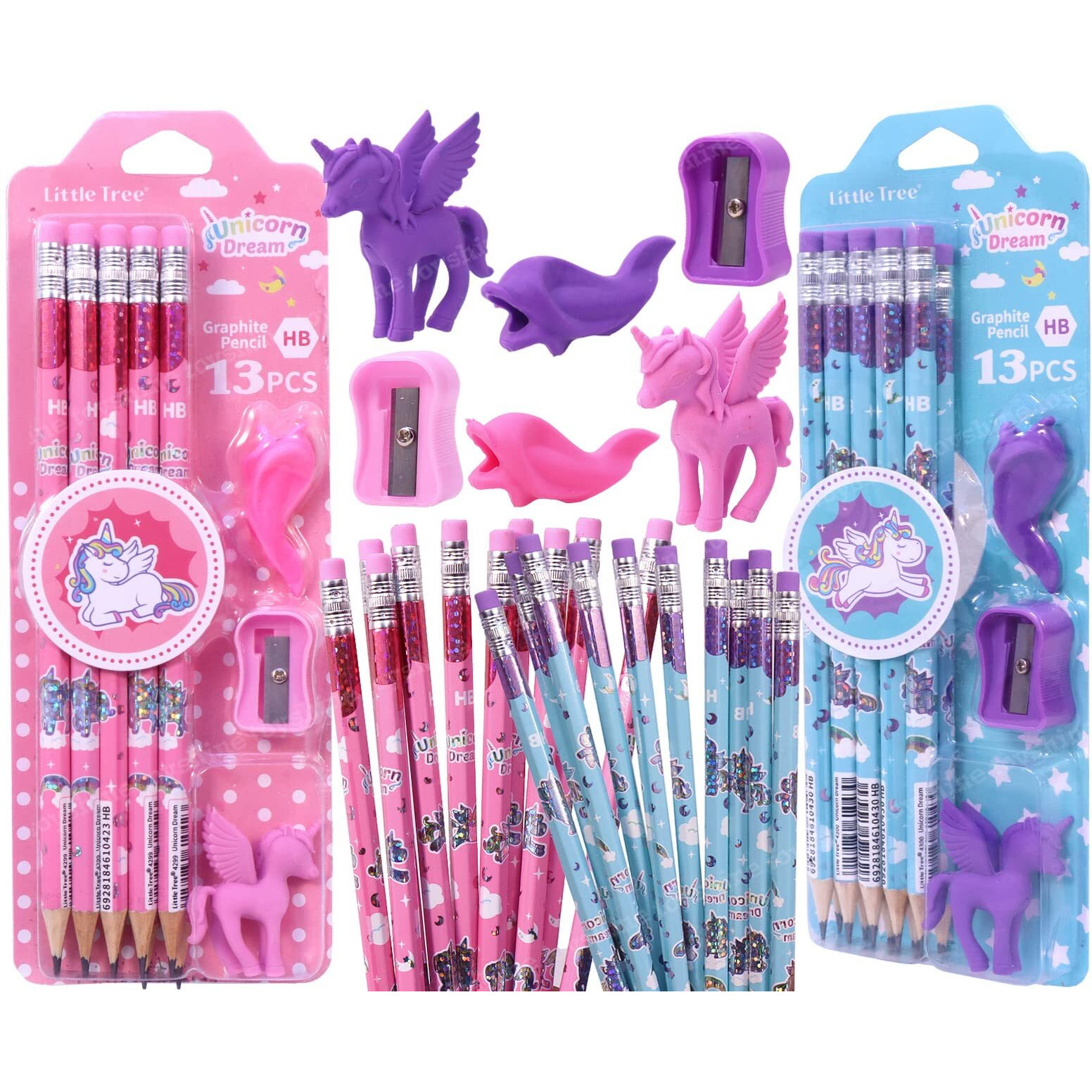 Toyshine Pack Of 26 Unicorn Stationary Set-20 Pencils,2 Erasers,2 Sharpner,Birthday Party Return Gift Party Favor For Kids-M3,Blue