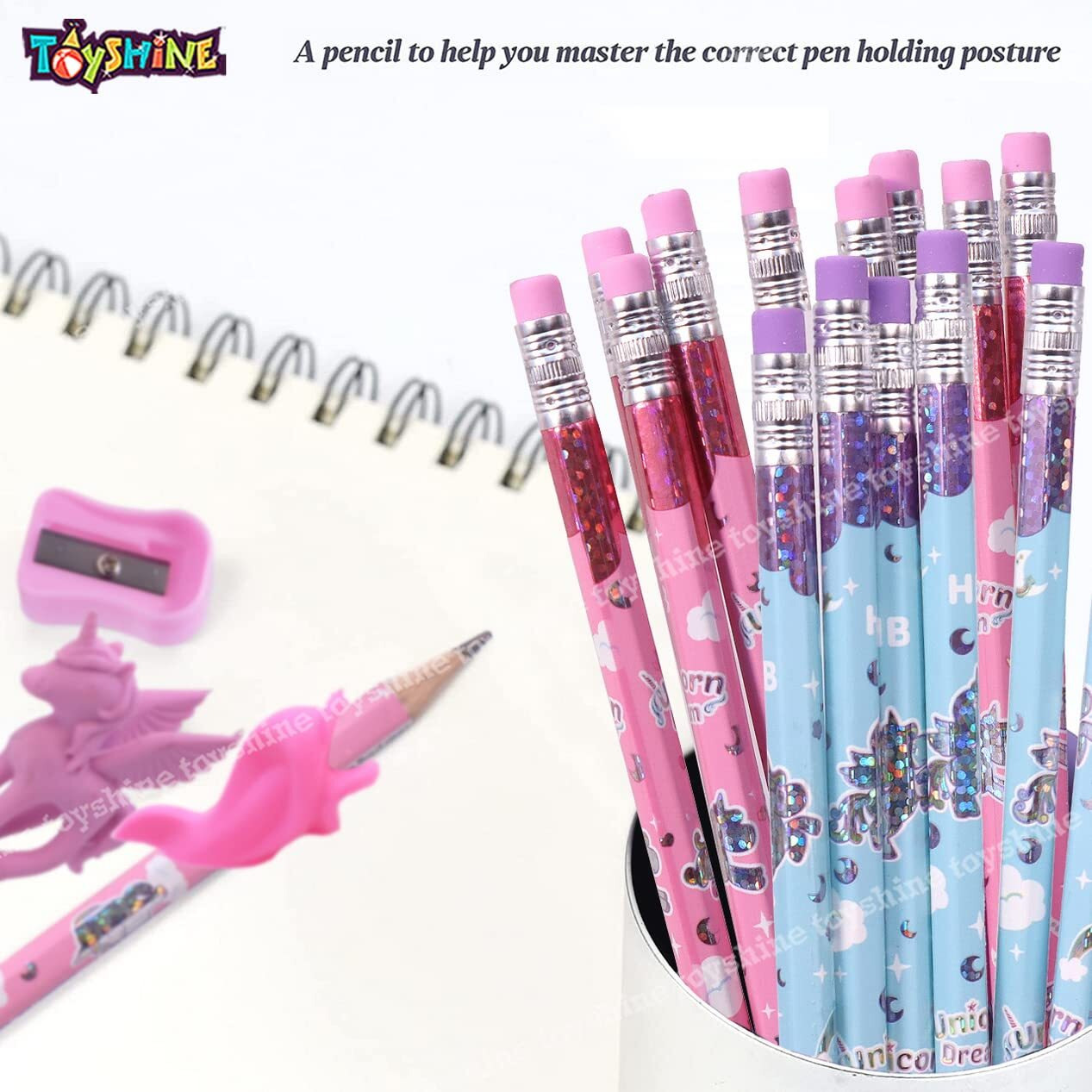 Toyshine Pack Of 26 Unicorn Stationary Set-20 Pencils,2 Erasers,2 Sharpner,Birthday Party Return Gift Party Favor For Kids-M3,Blue