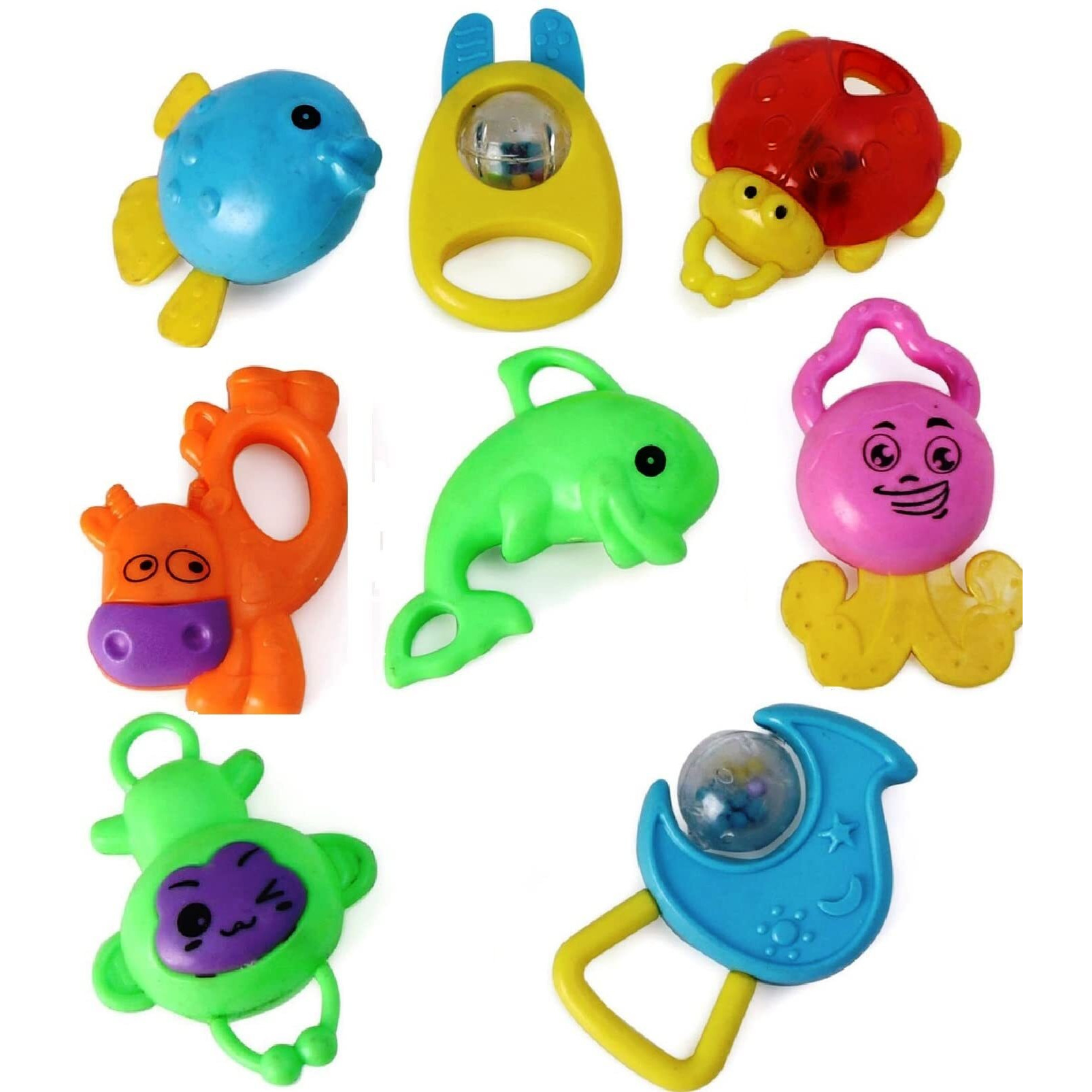 Babygo Rattle Set With Teathers For New Born Babies, Toy For Babies, Non-Toxic - Pack Of 8 (Multi Color)