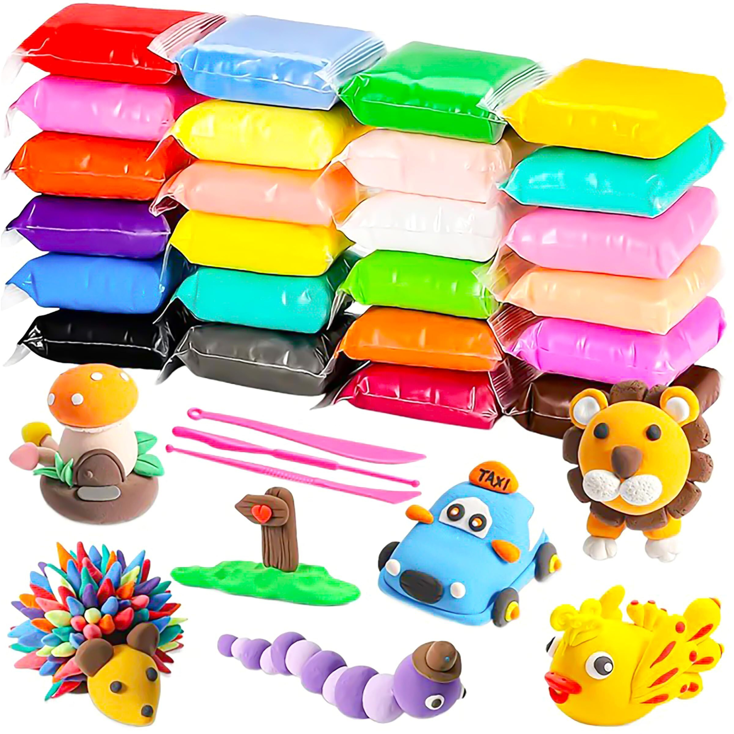 Vgrassp 24 Pcs Air Dry Clay Toy For Kids With 6 Sculpting Tools - Creative Art & Crafts Play Dough Birthday Return Gift For Boys And Girls - Color As Per Stock
