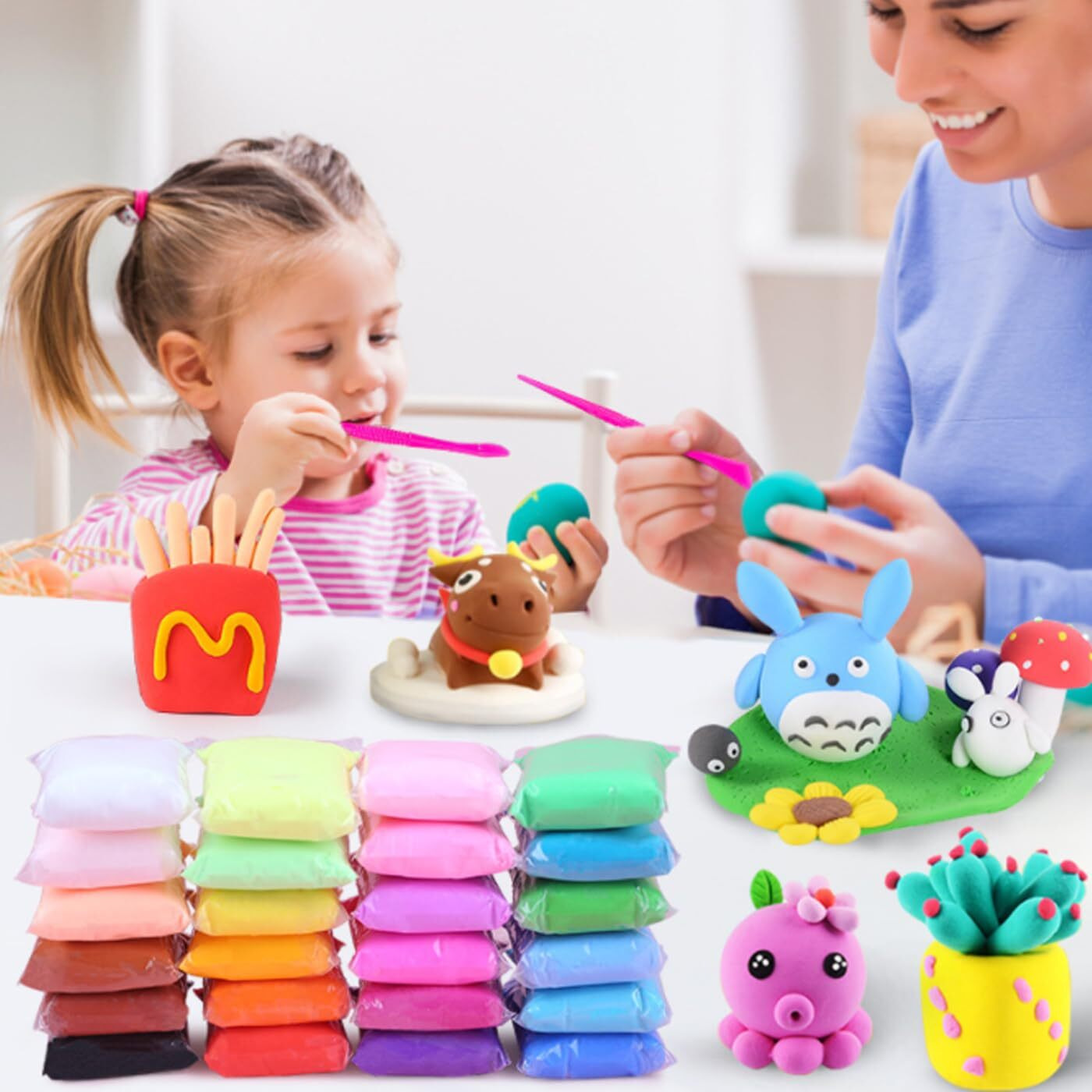 Vgrassp 24 Pcs Air Dry Clay Toy For Kids With 6 Sculpting Tools - Creative Art & Crafts Play Dough Birthday Return Gift For Boys And Girls - Color As Per Stock