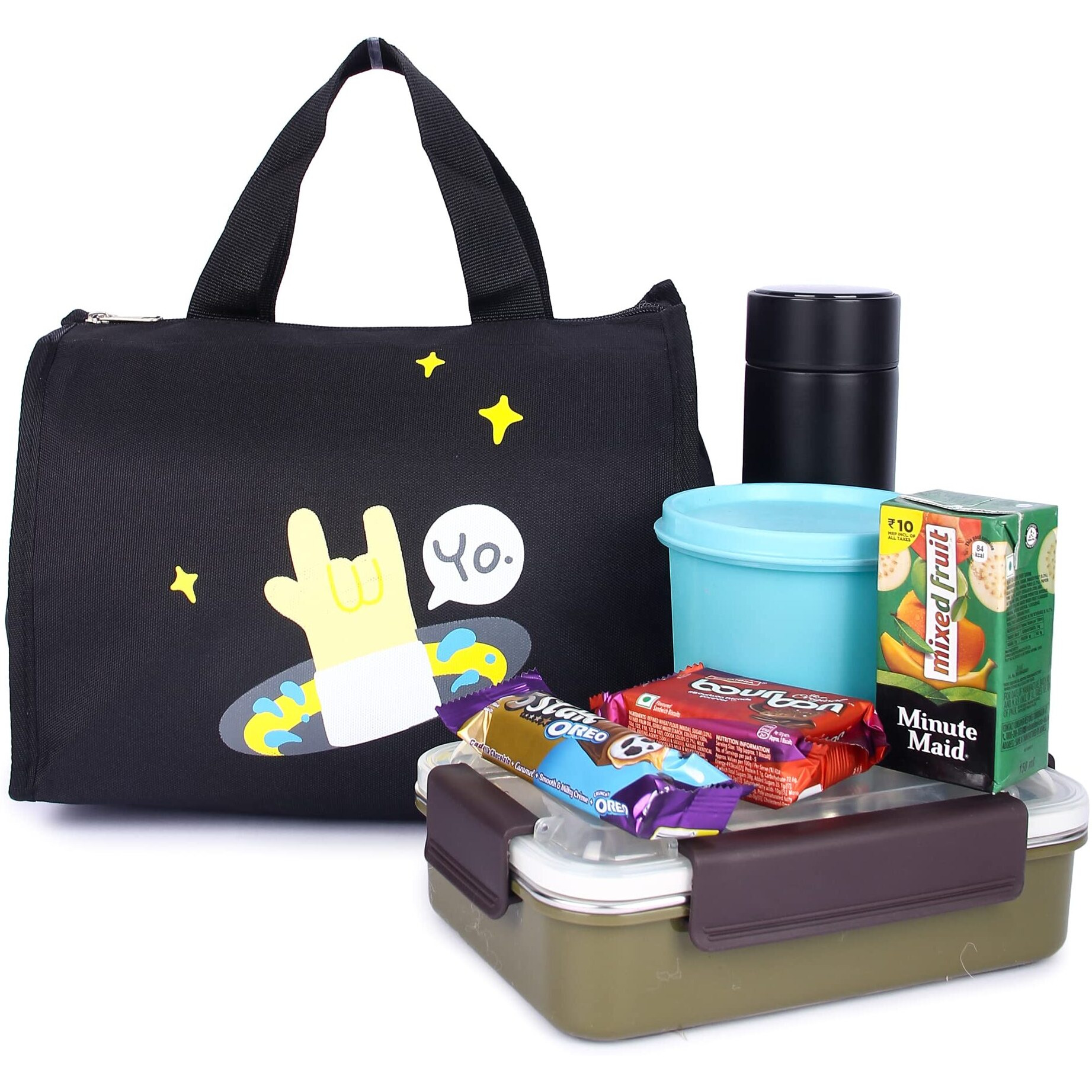 Instabuyz Hot & Cold Leak Proof Lunch Bag For Office School Kids Men & Women Storage Bag With Handle Tiffin Bag (Yo Black)